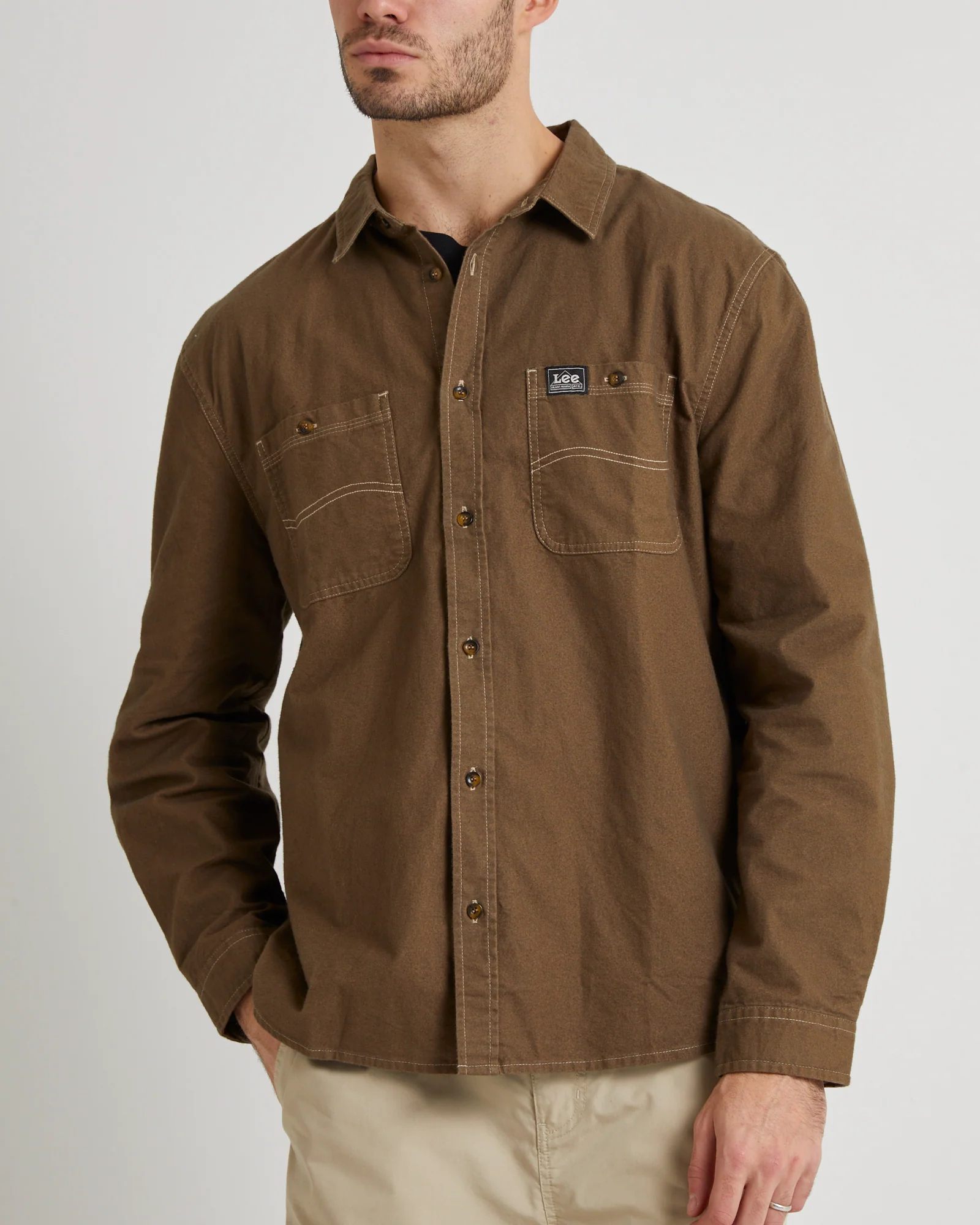 Lee Worker LS Shirt Brushed Brown - Image 6
