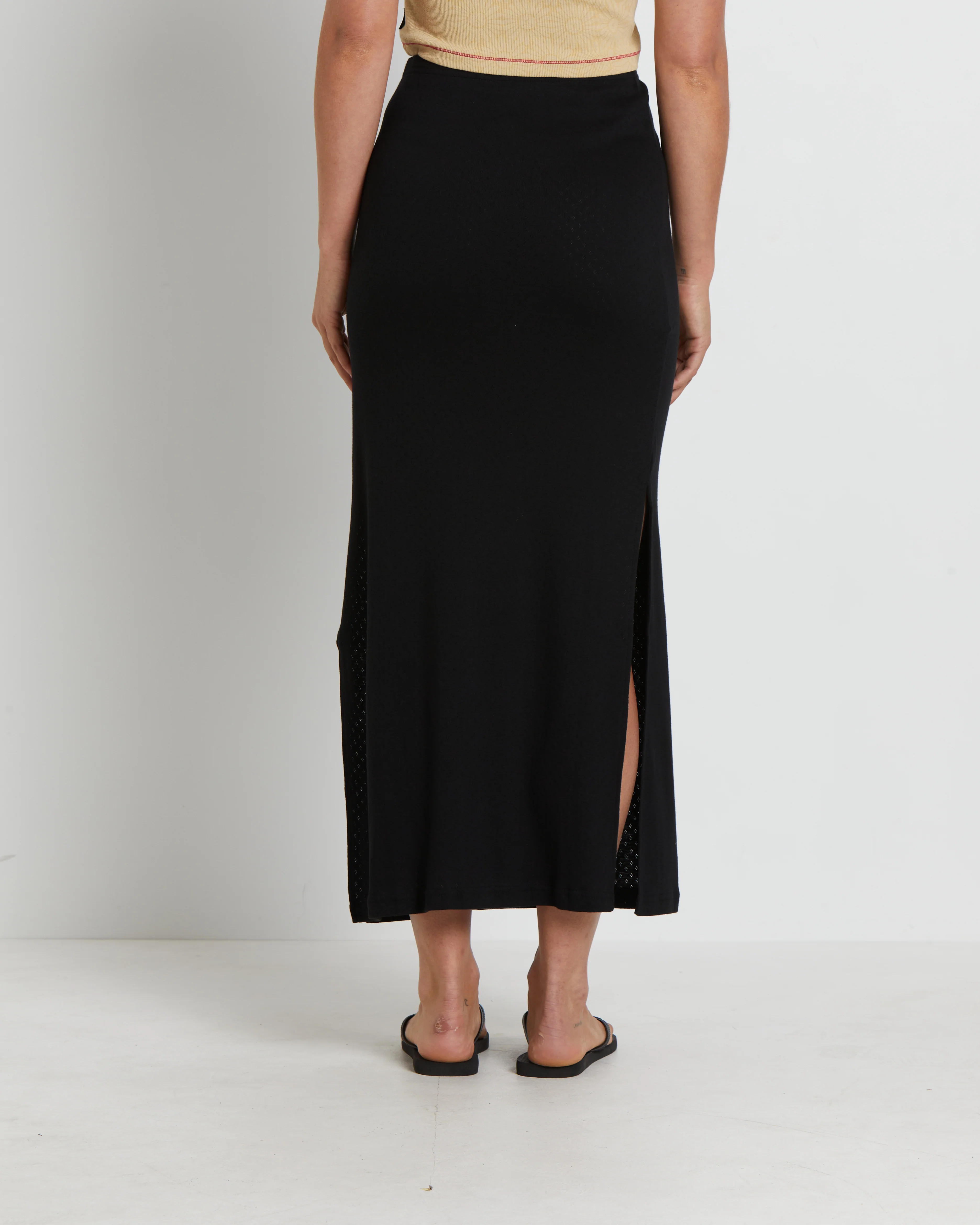 Lilah Organic Pointelle Maxi Skirt in Black - Image 2