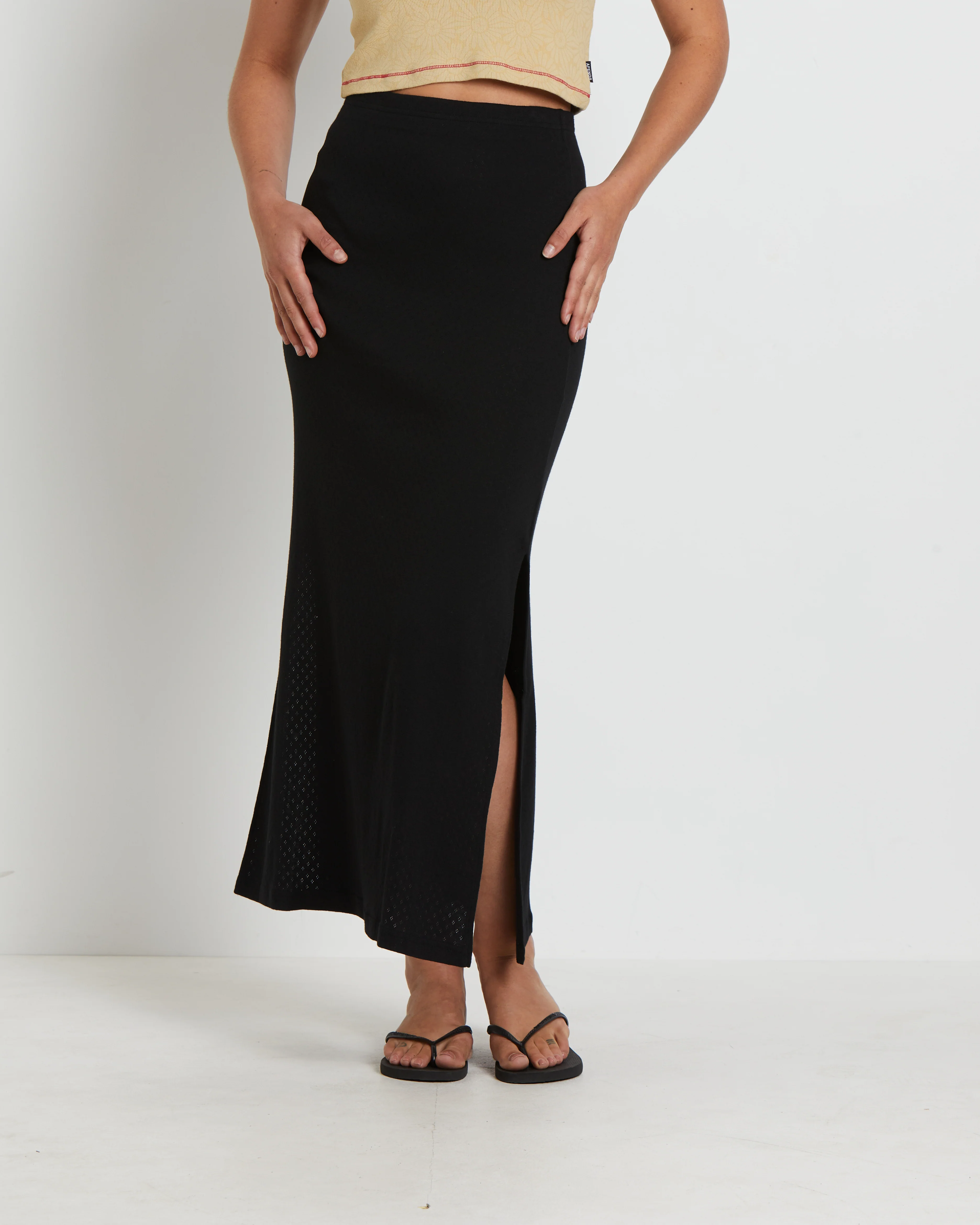 Lilah Organic Pointelle Maxi Skirt in Black - Image 3