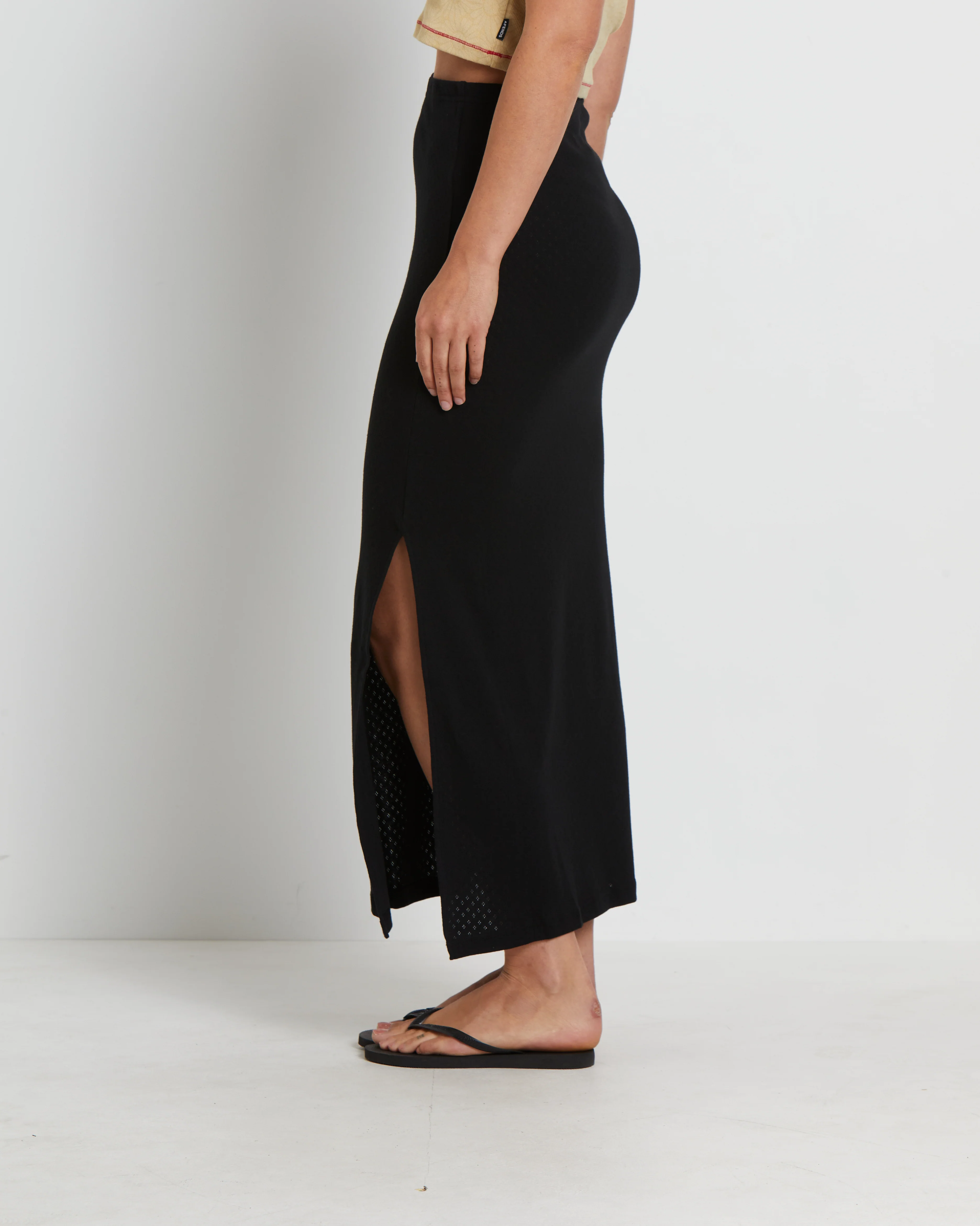Lilah Organic Pointelle Maxi Skirt in Black - Image 4
