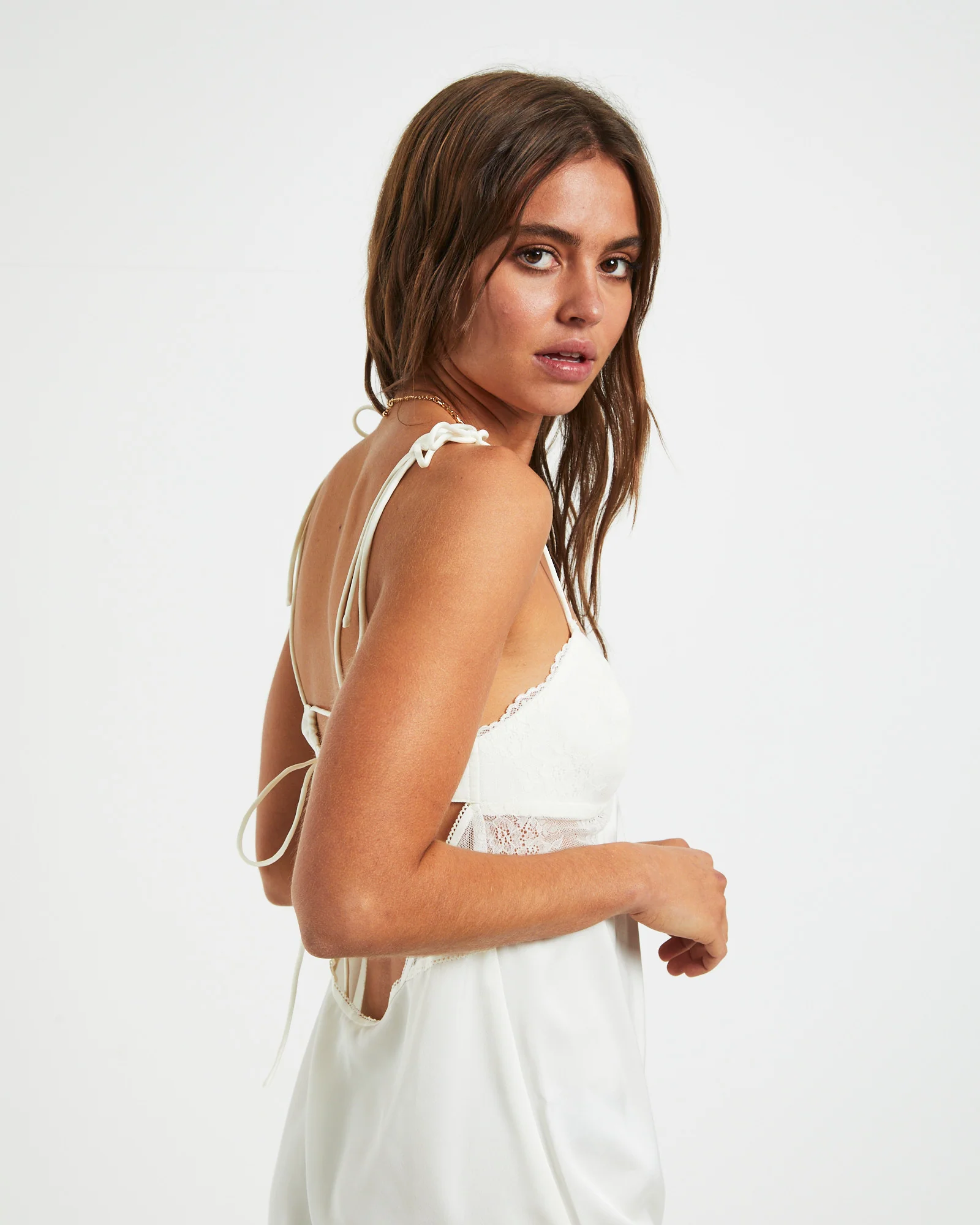 Liza Lace Insert Nighty Dress Cream - Image 5