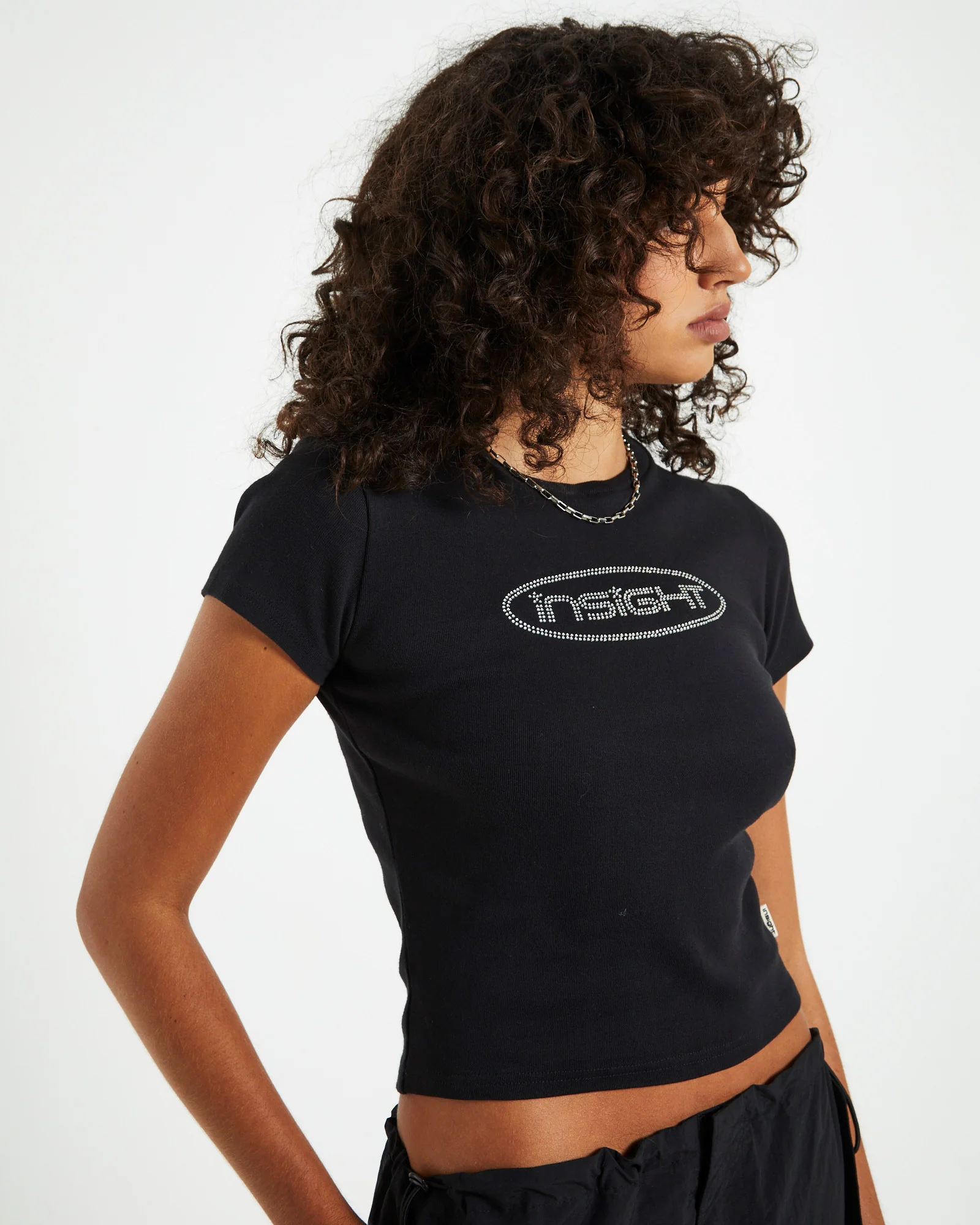 Longline Rhinestone Baby Tee Black - Image 6