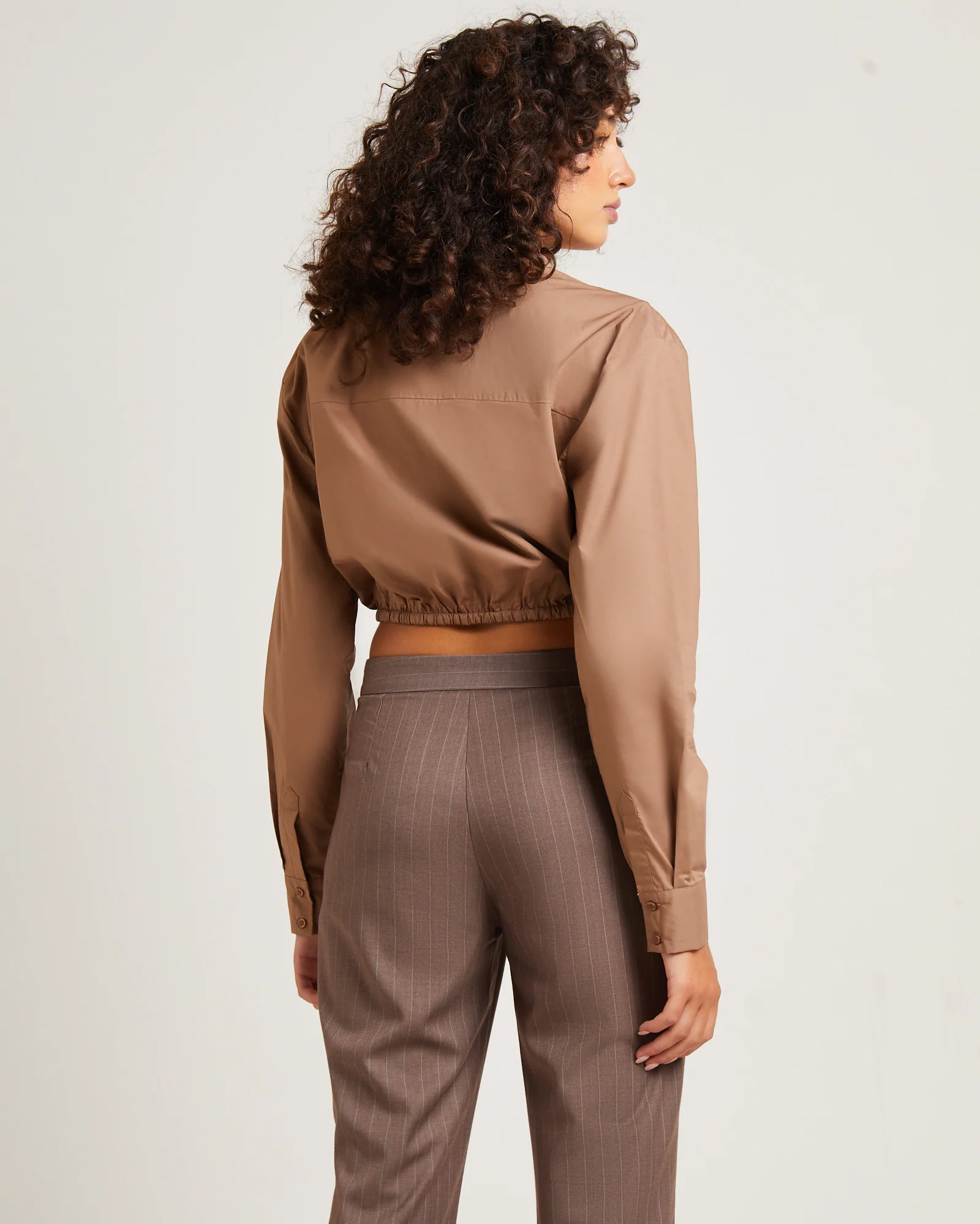 Lucy Drawstring Poplin Long Sleeve Shirt in Chocolate - Image 2