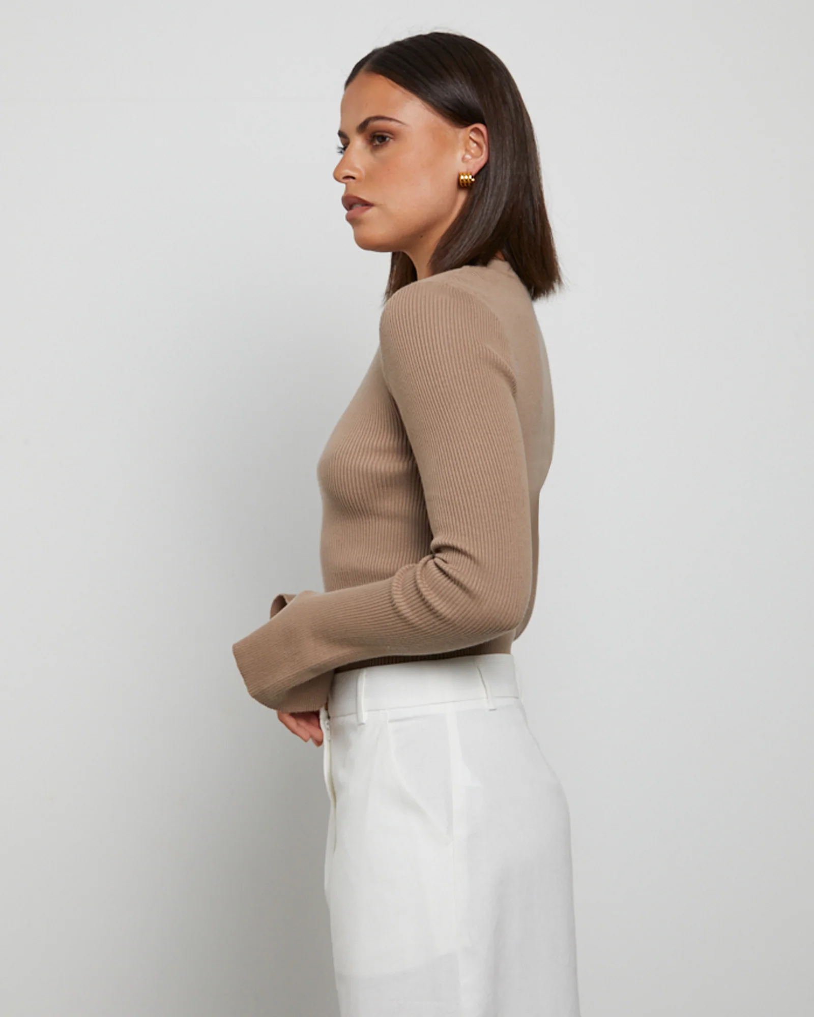 Luxe Knitted Long Sleeve Top in Cocoa Brown - Image 4