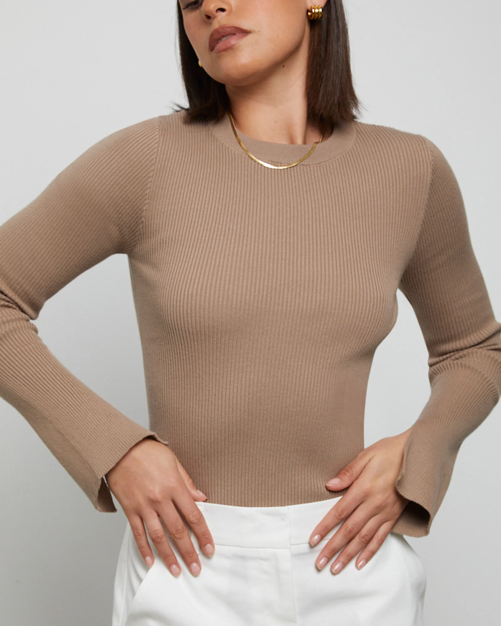 Luxe Knitted Long Sleeve Top in Cocoa Brown - Image 6