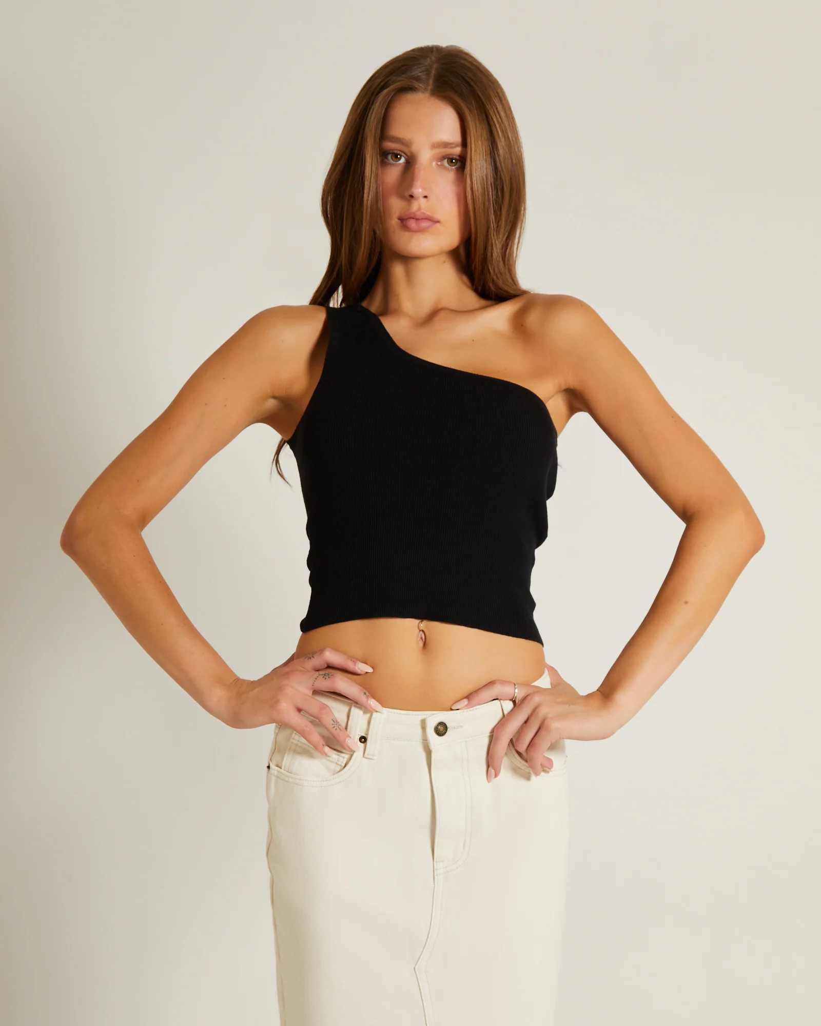 Luxe Knitted One Shoulder Top in Black - Image 5