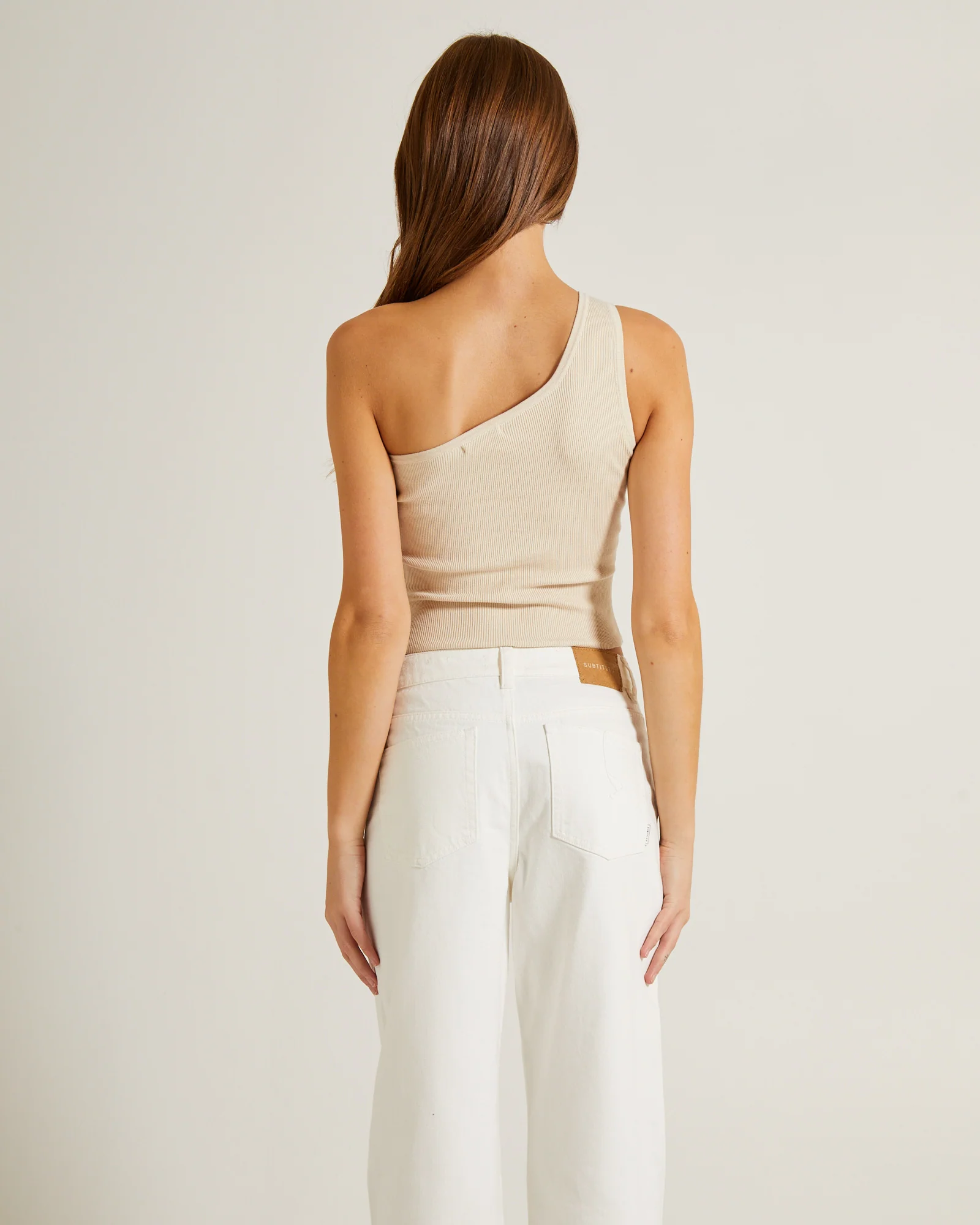 Luxe Knitted One Shoulder Top in Vintage Stone - Image 2