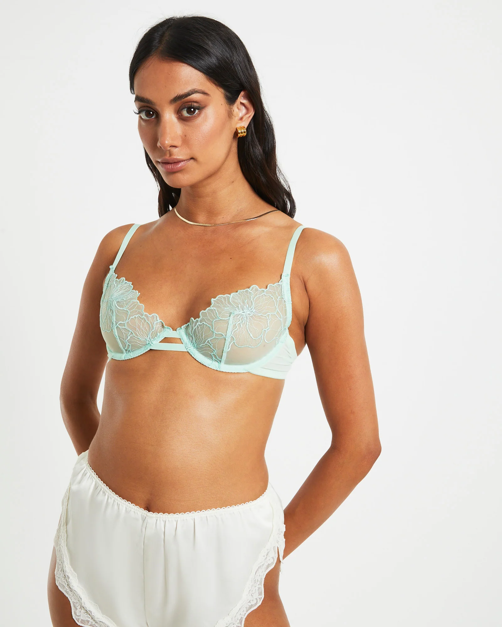 Maple Scallop Lace Cage Bra in Mint Green - Image 6