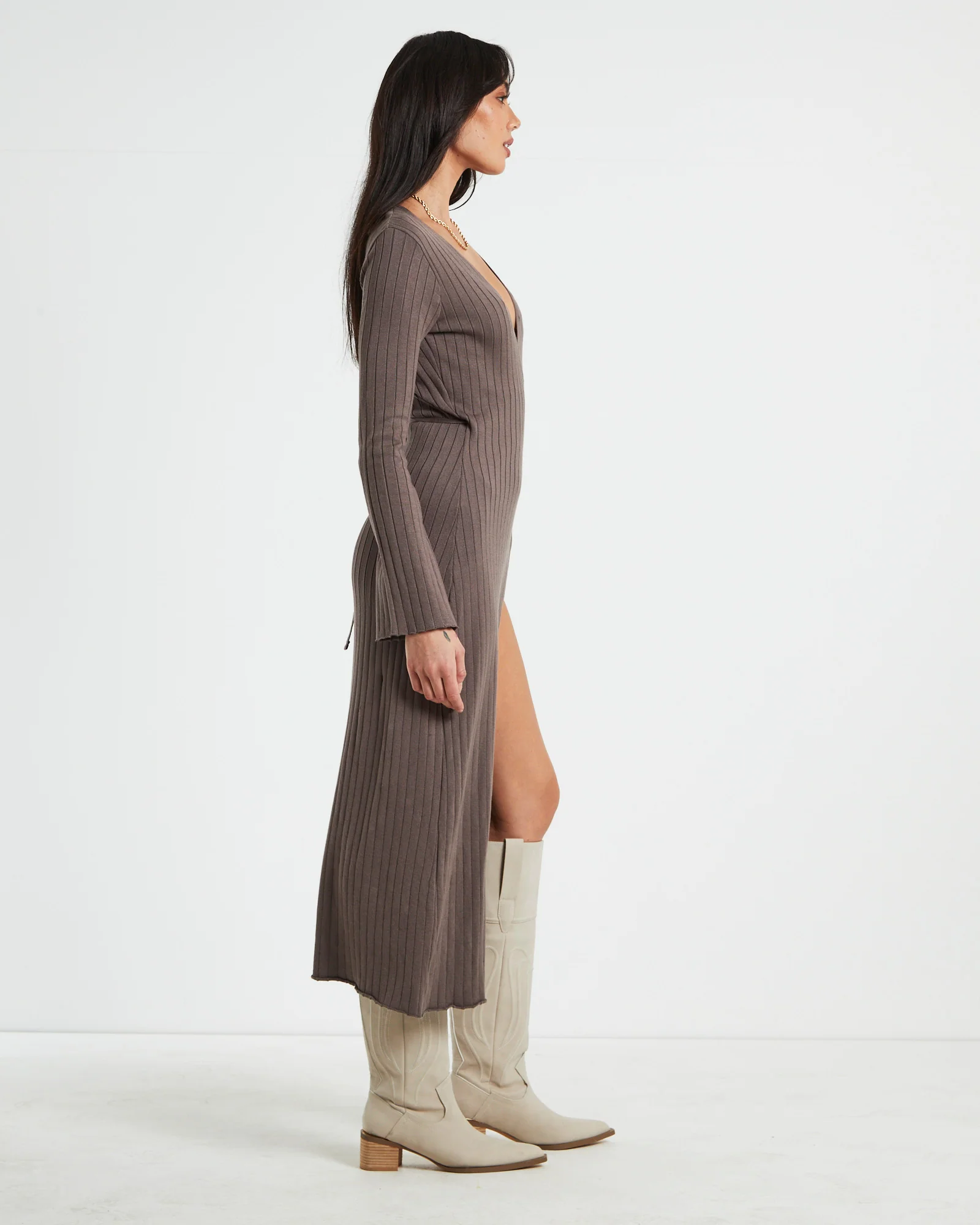 Mara Wrap Knit Midi Dress Mocha - Image 2