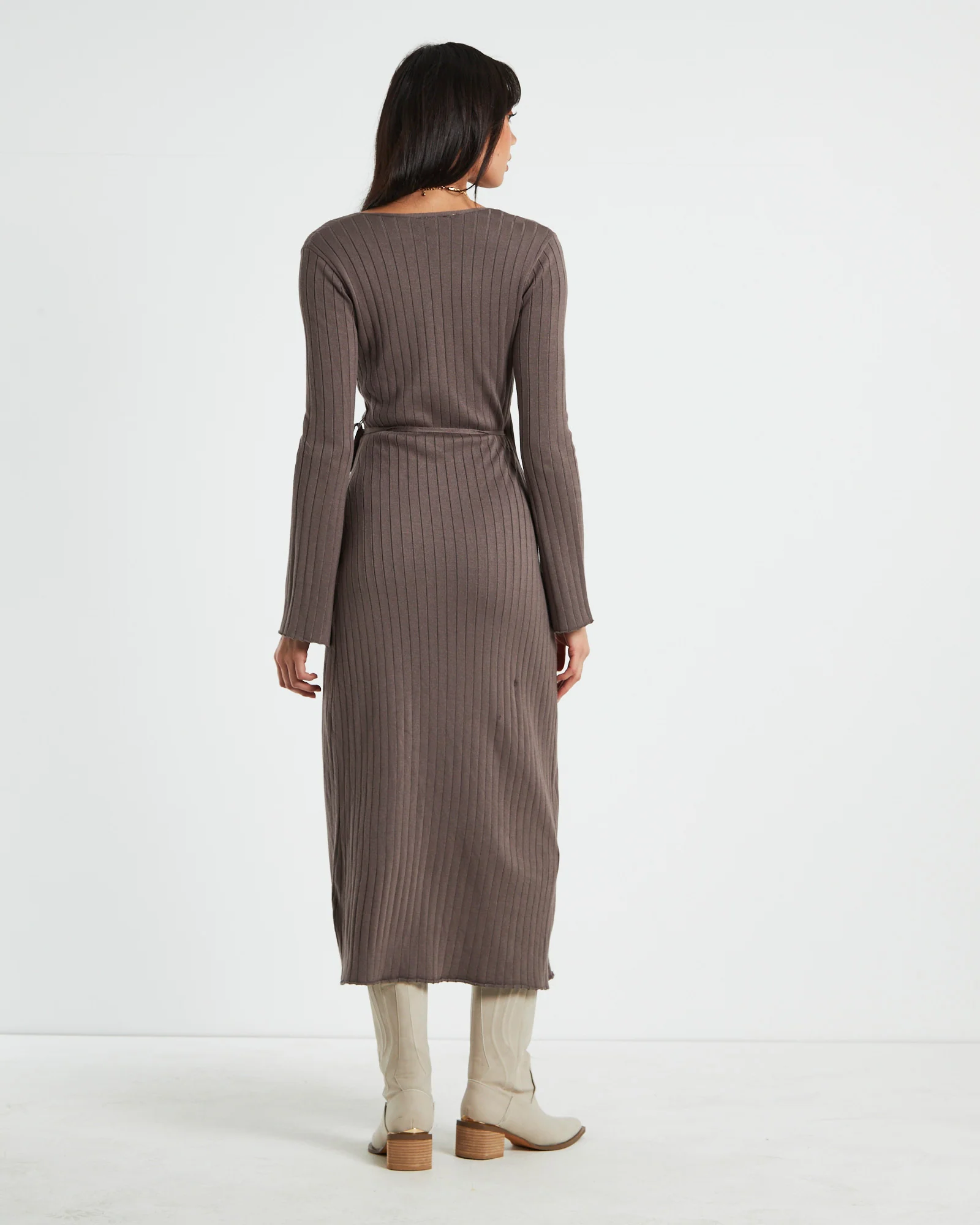 Mara Wrap Knit Midi Dress Mocha - Image 3