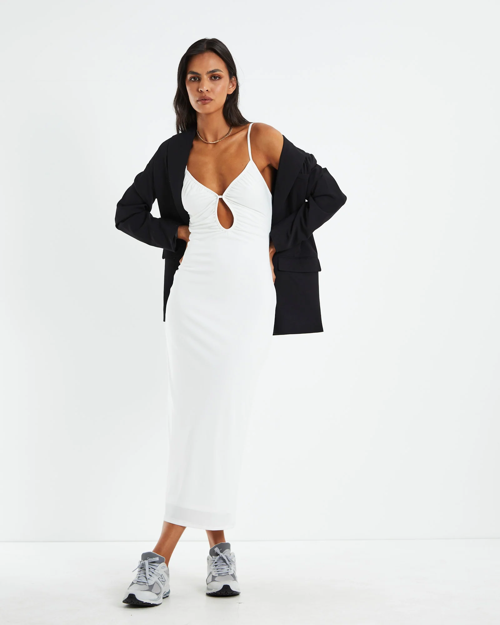 Marissa Slinky Keyhole Dress Off White - Image 3