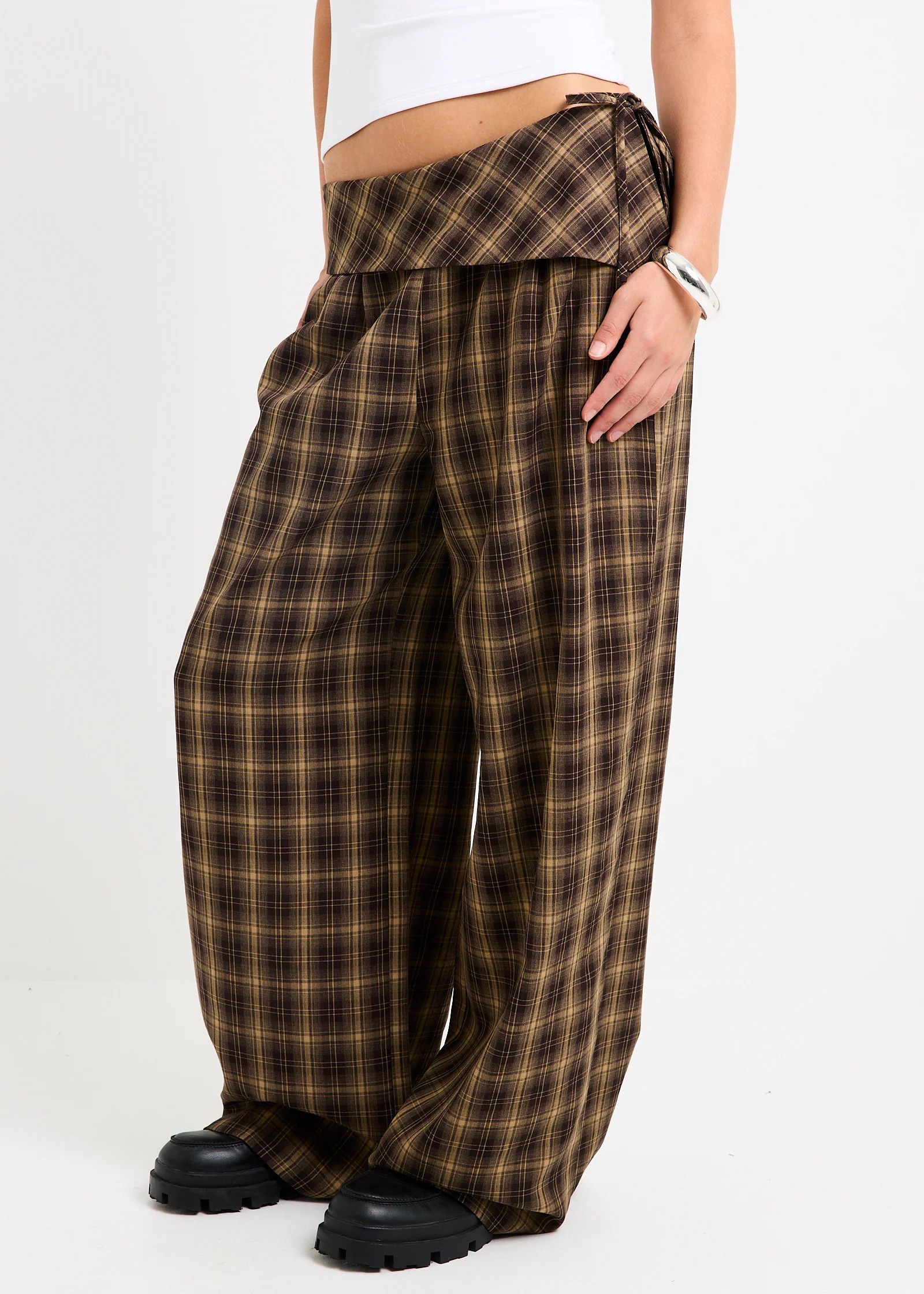 Martha Fold Over Check Pants - Image 4