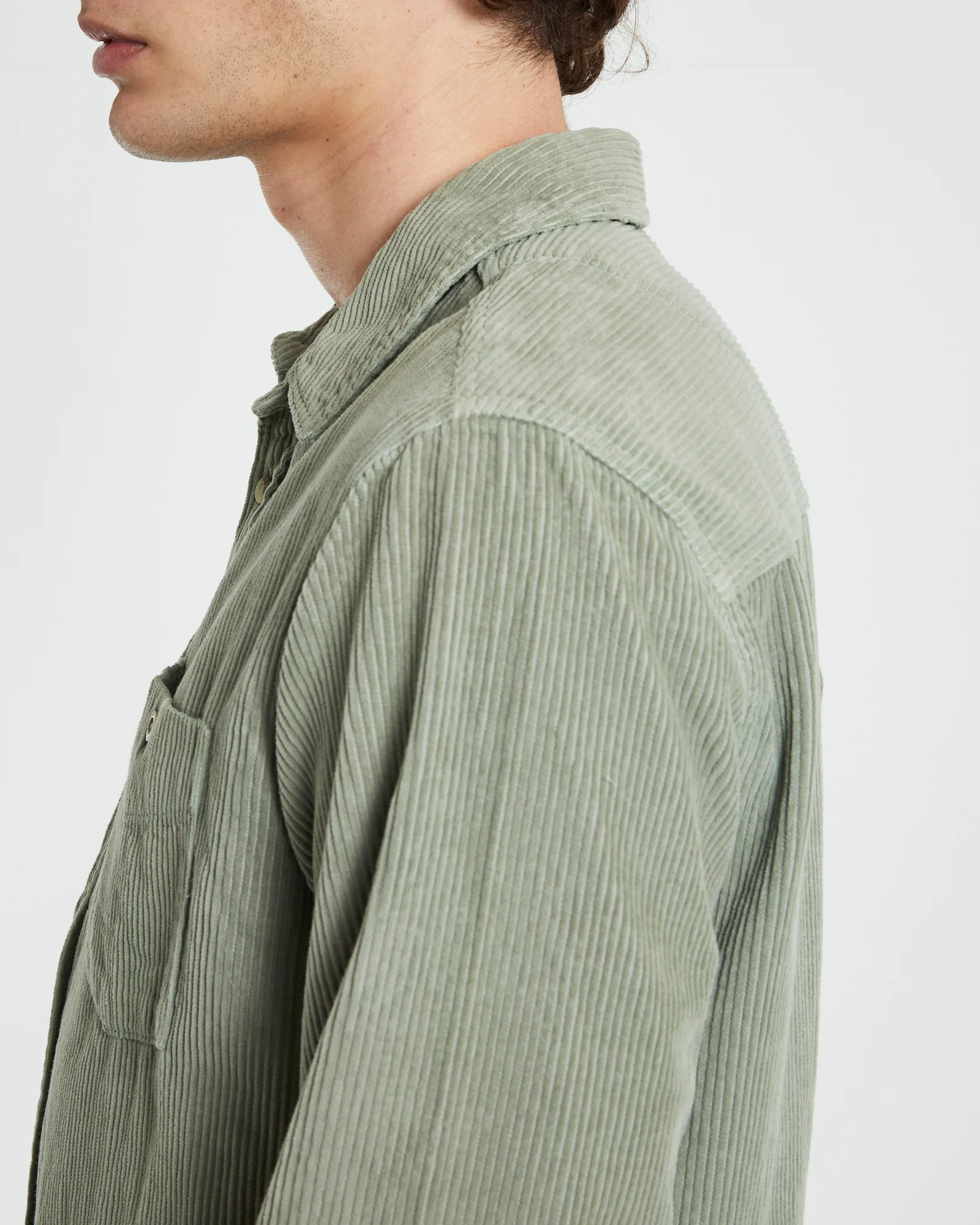 Men At Work Fat Cord Long Sleeve Shirt in Moss Green - Image 6