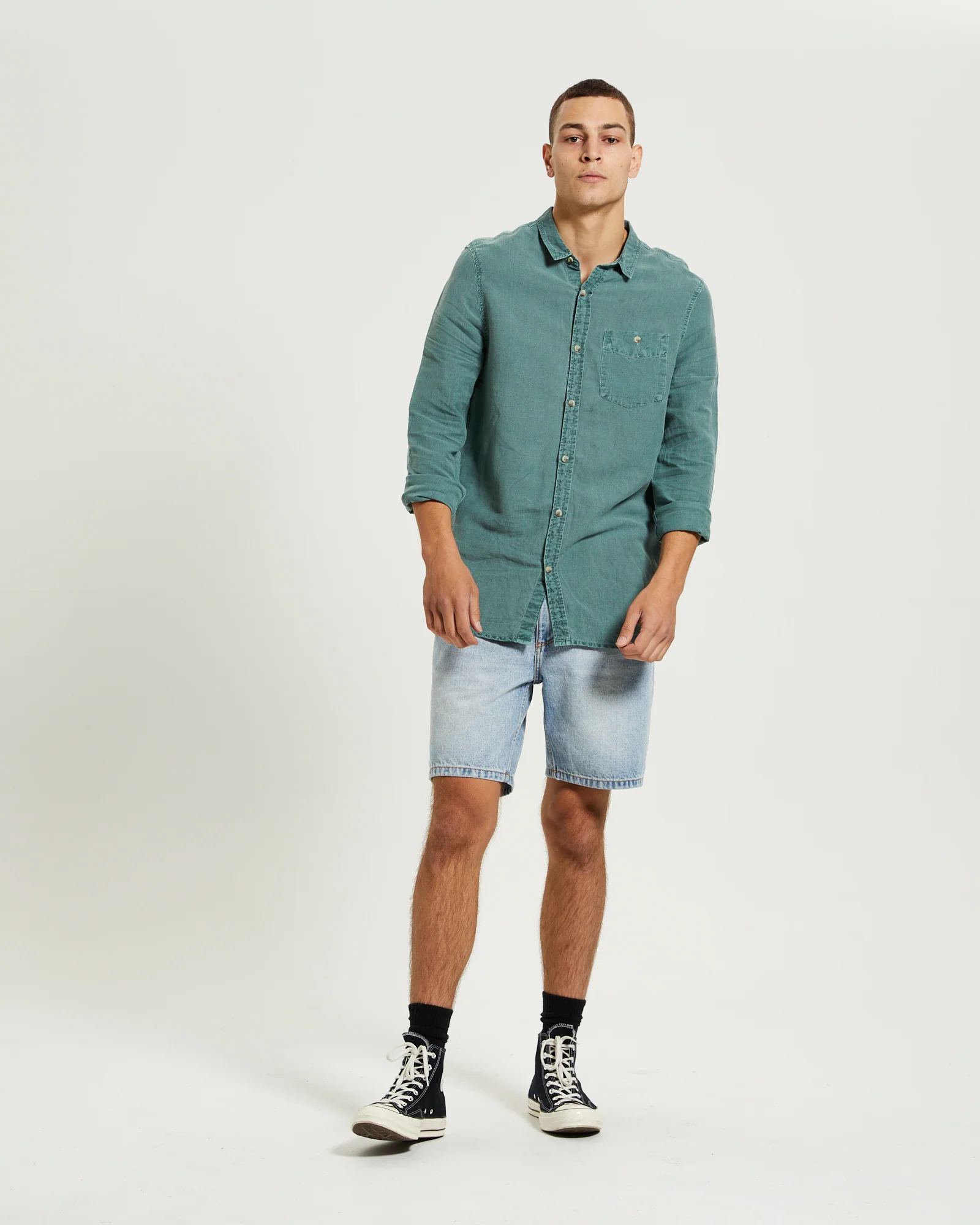 Men At Work Hemp Long Sleeve Shirt Green - Image 3