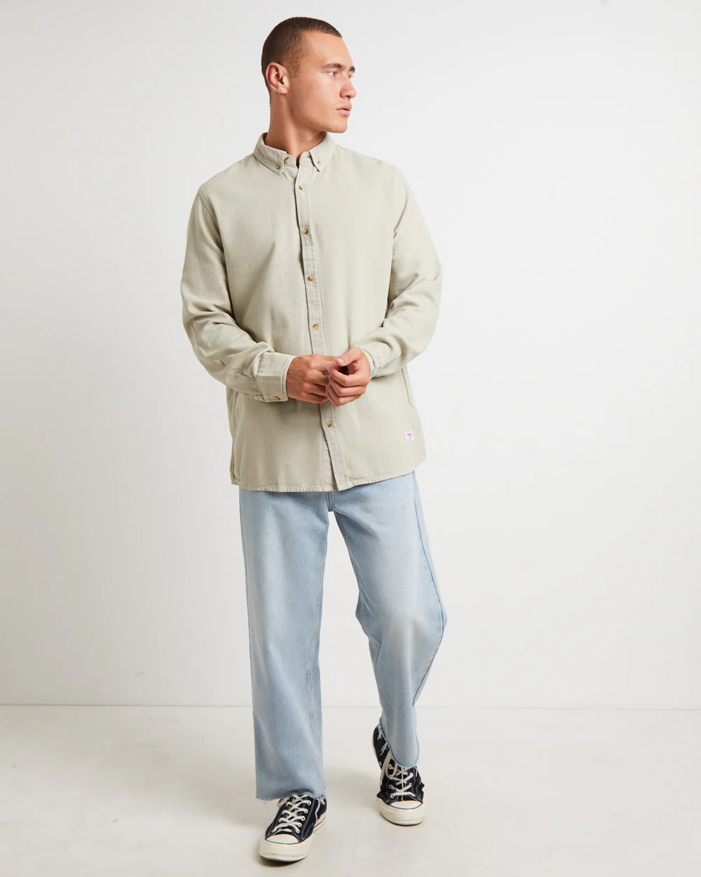 Men At Work Oxford Long Sleeve Shirt in Cement - Image 3