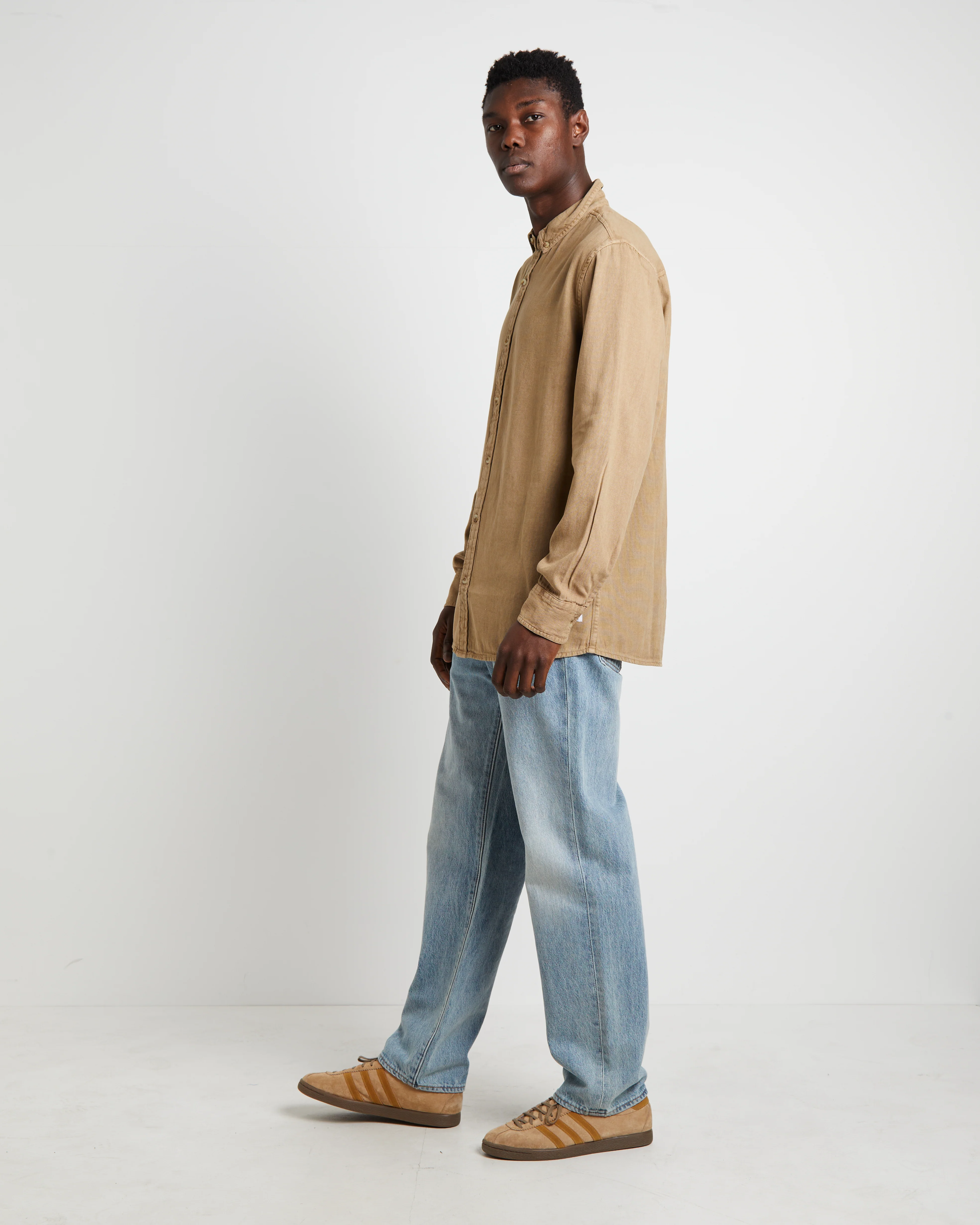 Men At Work Oxford Long Sleeve Shirt in Sand - Image 4