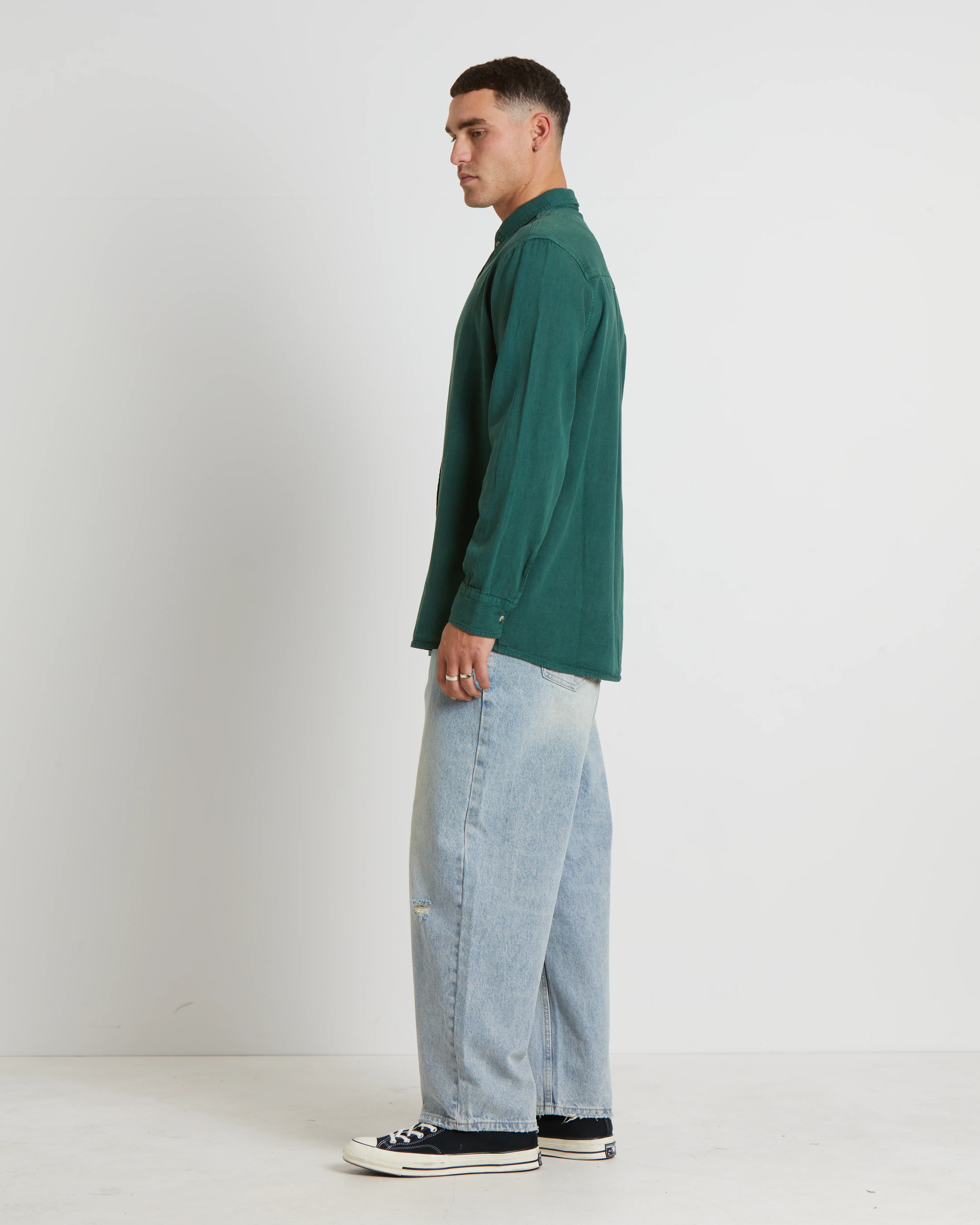 Men At Work Oxford Long Sleeve Shirt in Trade Green - Image 2