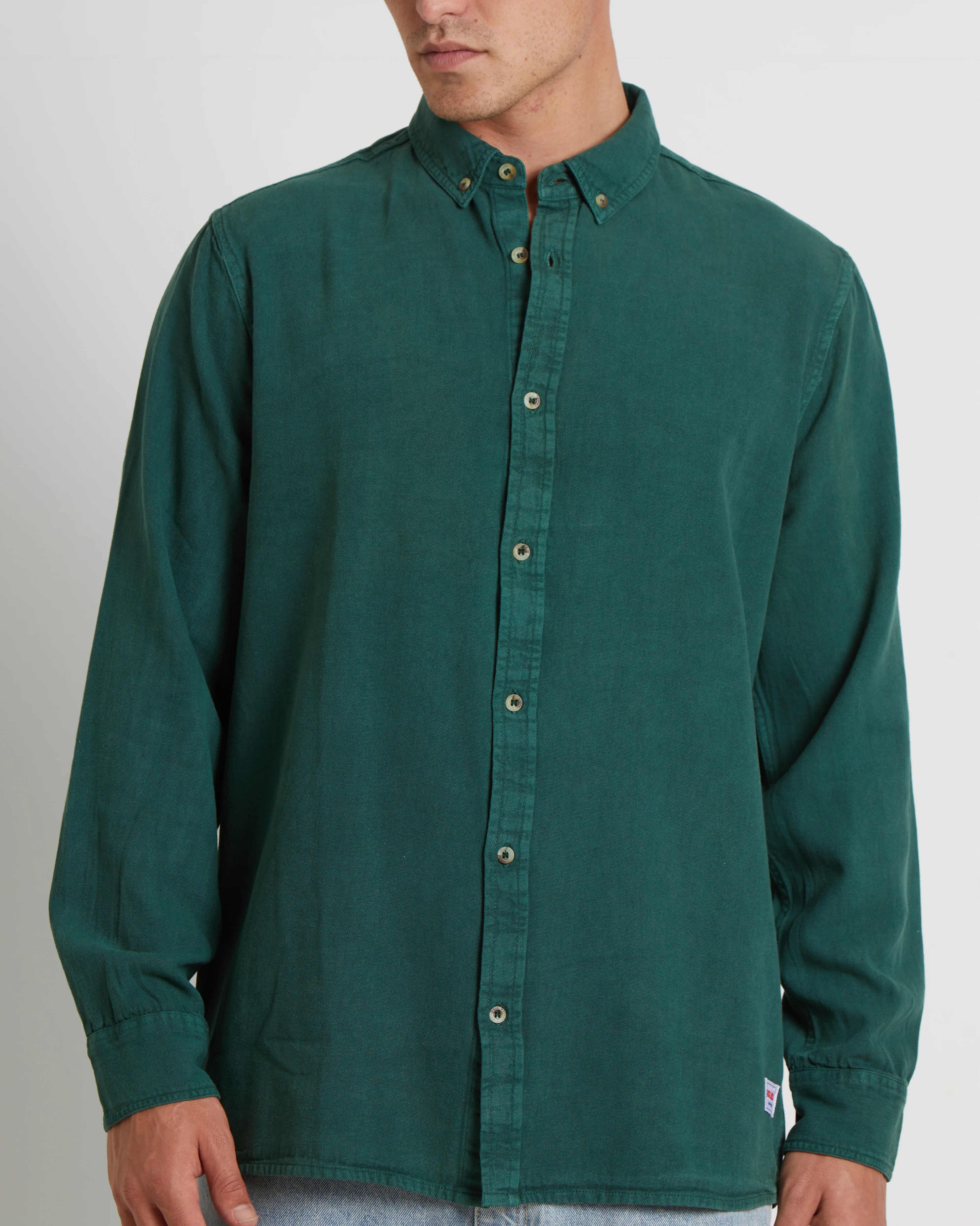 Men At Work Oxford Long Sleeve Shirt in Trade Green - Image 3