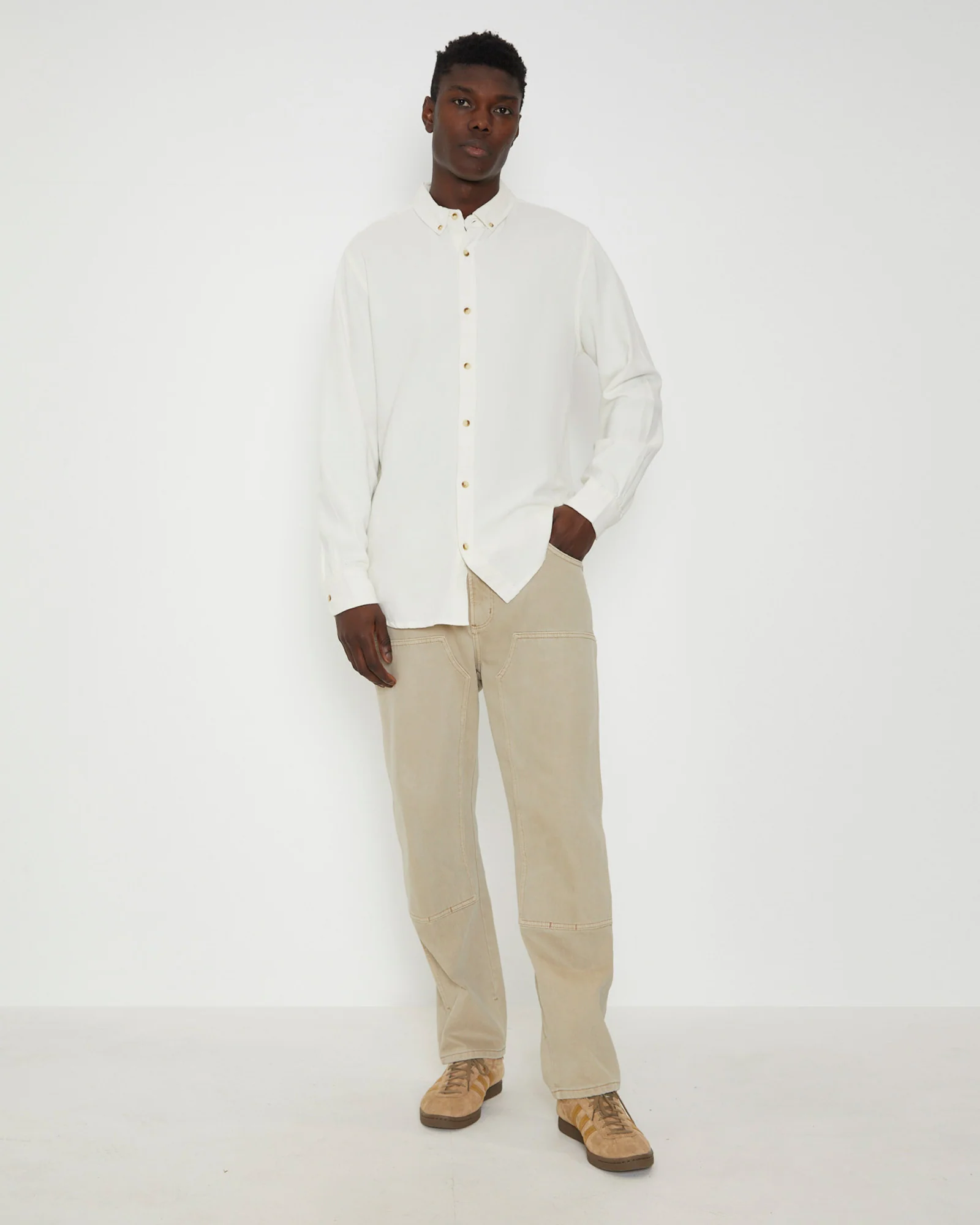 Men At Work Oxford Long Sleeve Shirt in White - Image 3