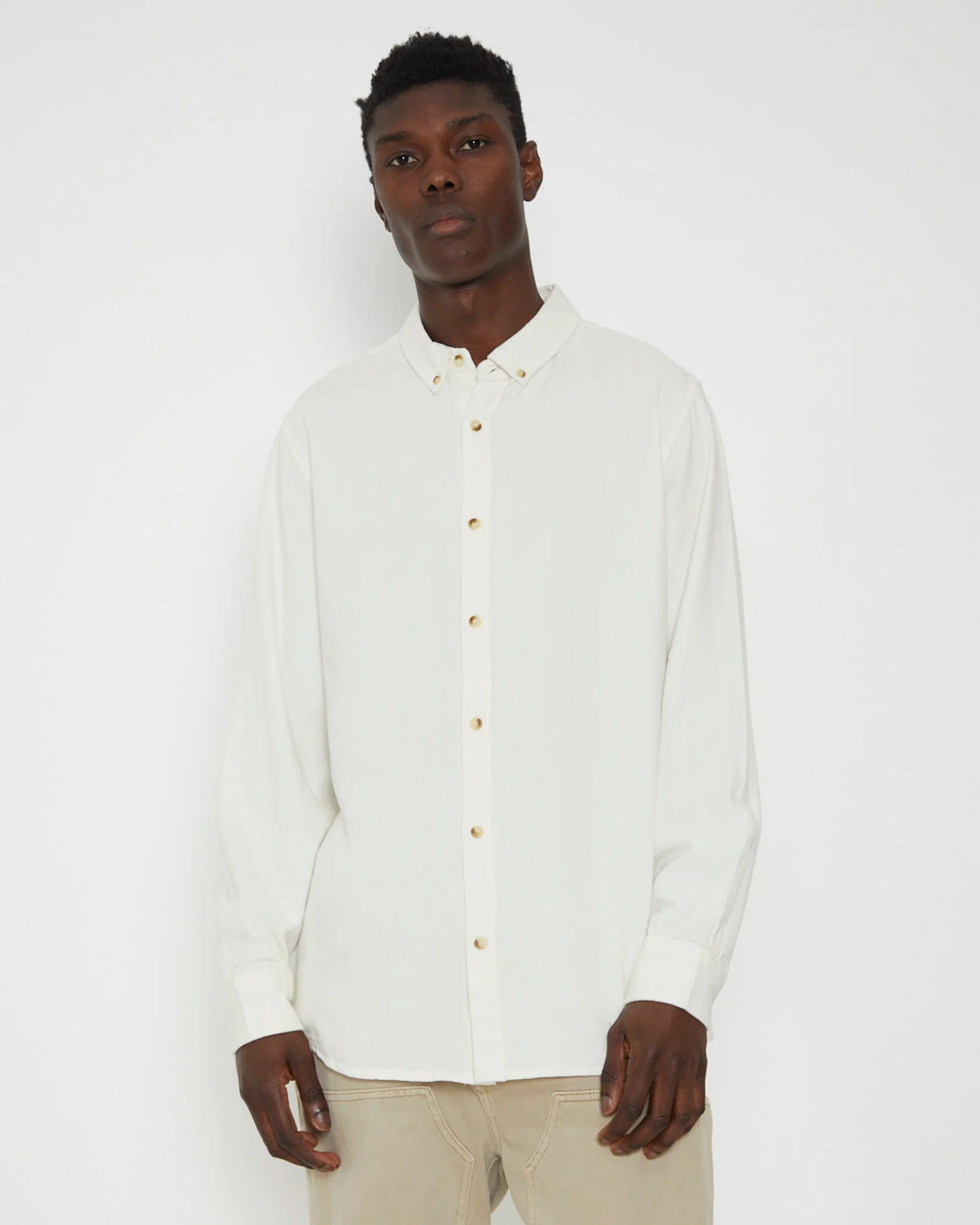 Men At Work Oxford Long Sleeve Shirt in White - Image 4