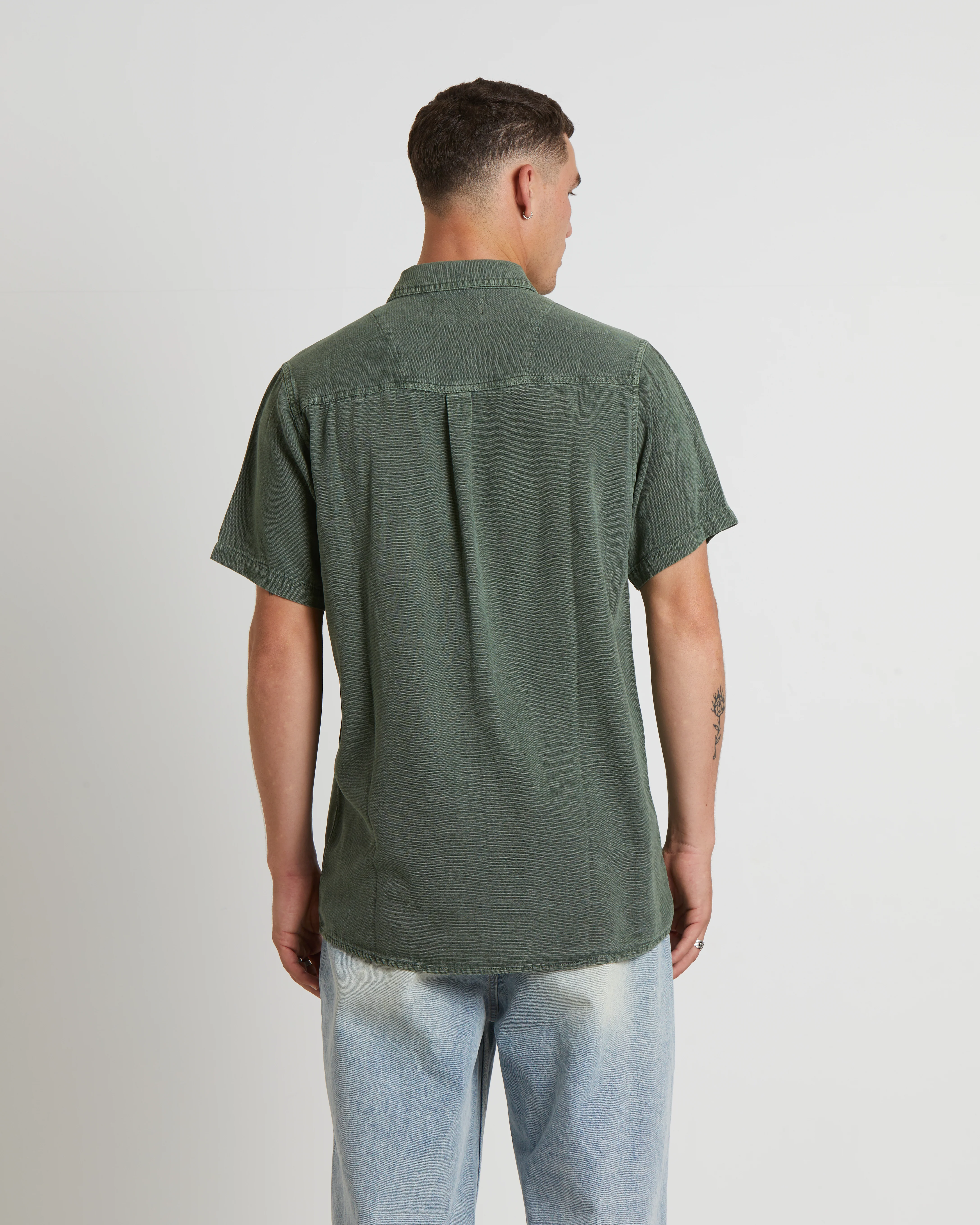 Men At Work Oxford Short Sleeve Shirt in Thyme Green - Image 2