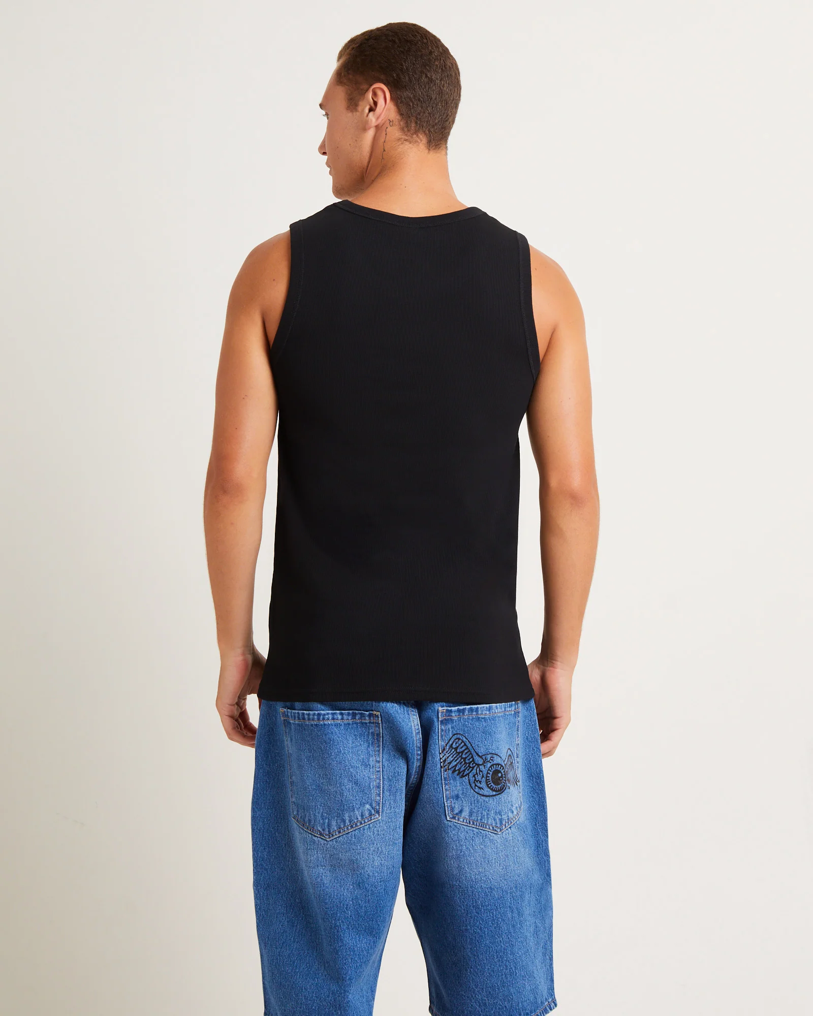 Mens Ribbed Singlet in Black - Image 2