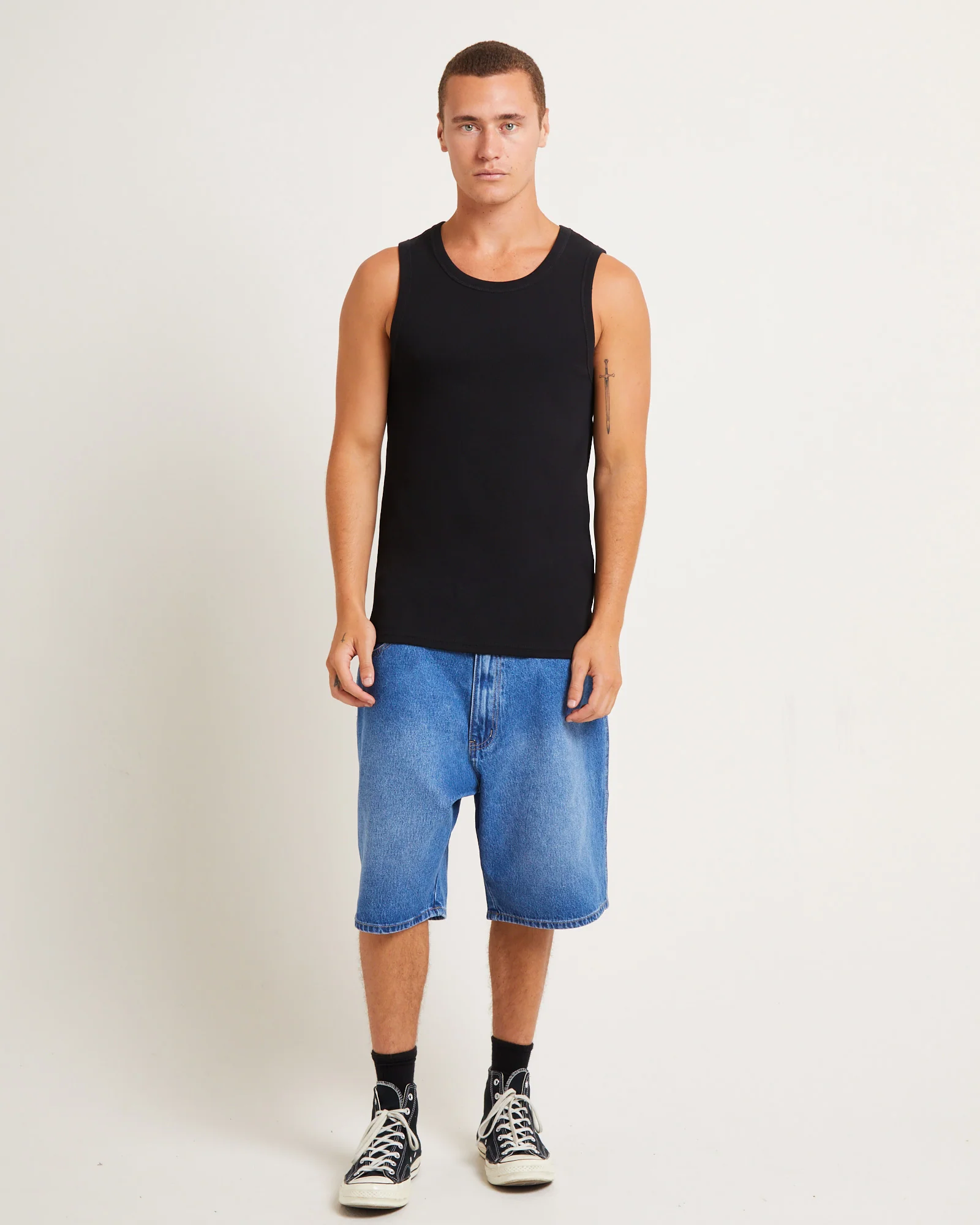 Mens Ribbed Singlet in Black - Image 3