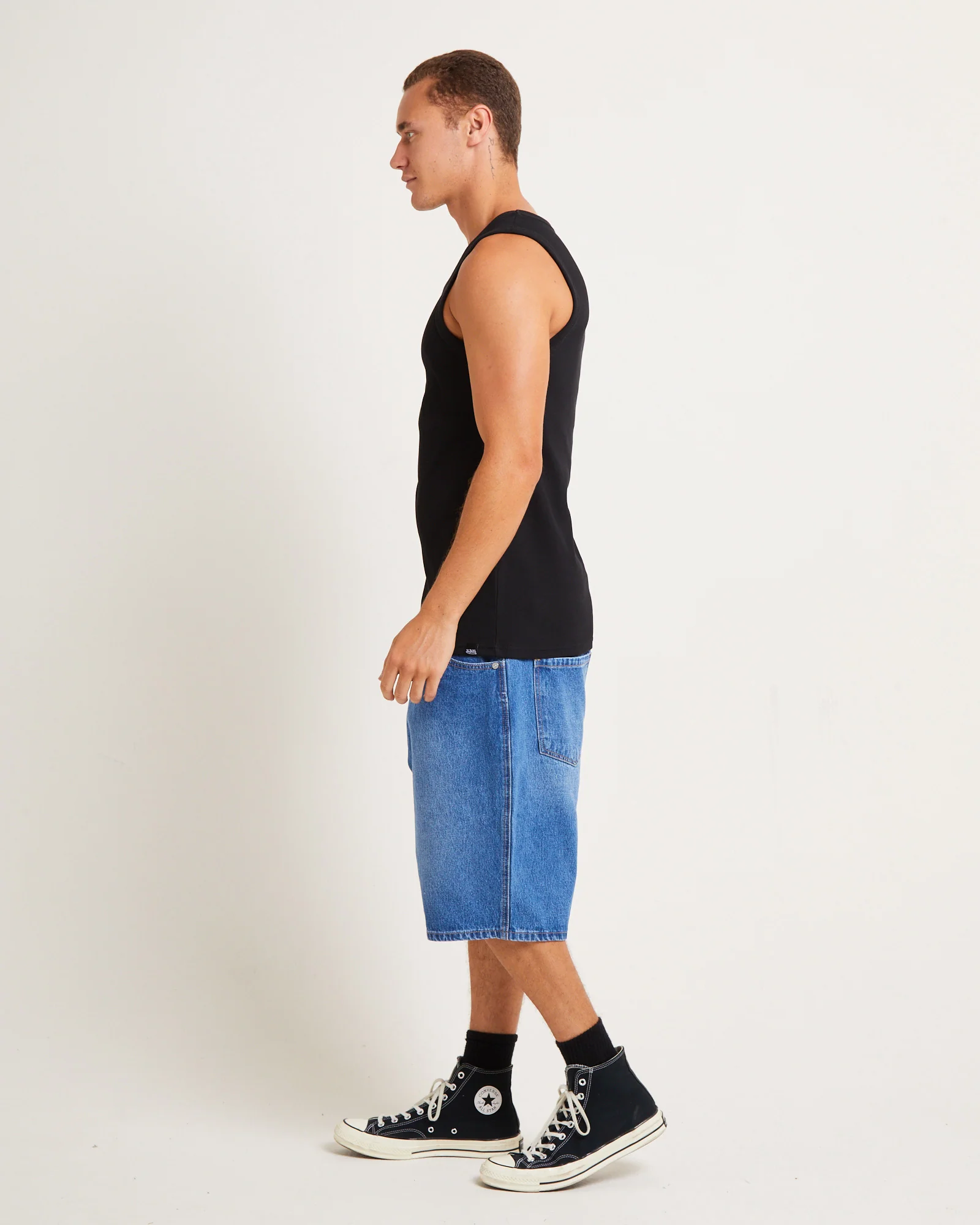 Mens Ribbed Singlet in Black - Image 4