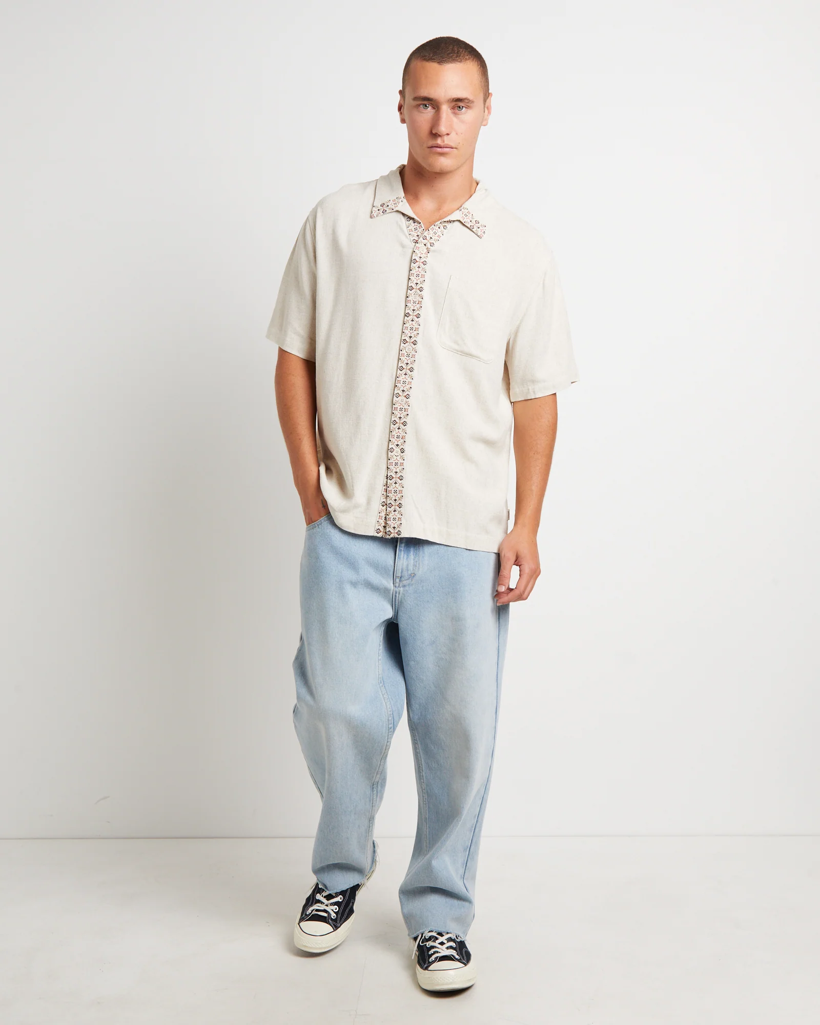 Mikey Short Sleeve Resort Shirt in Natural - Image 3