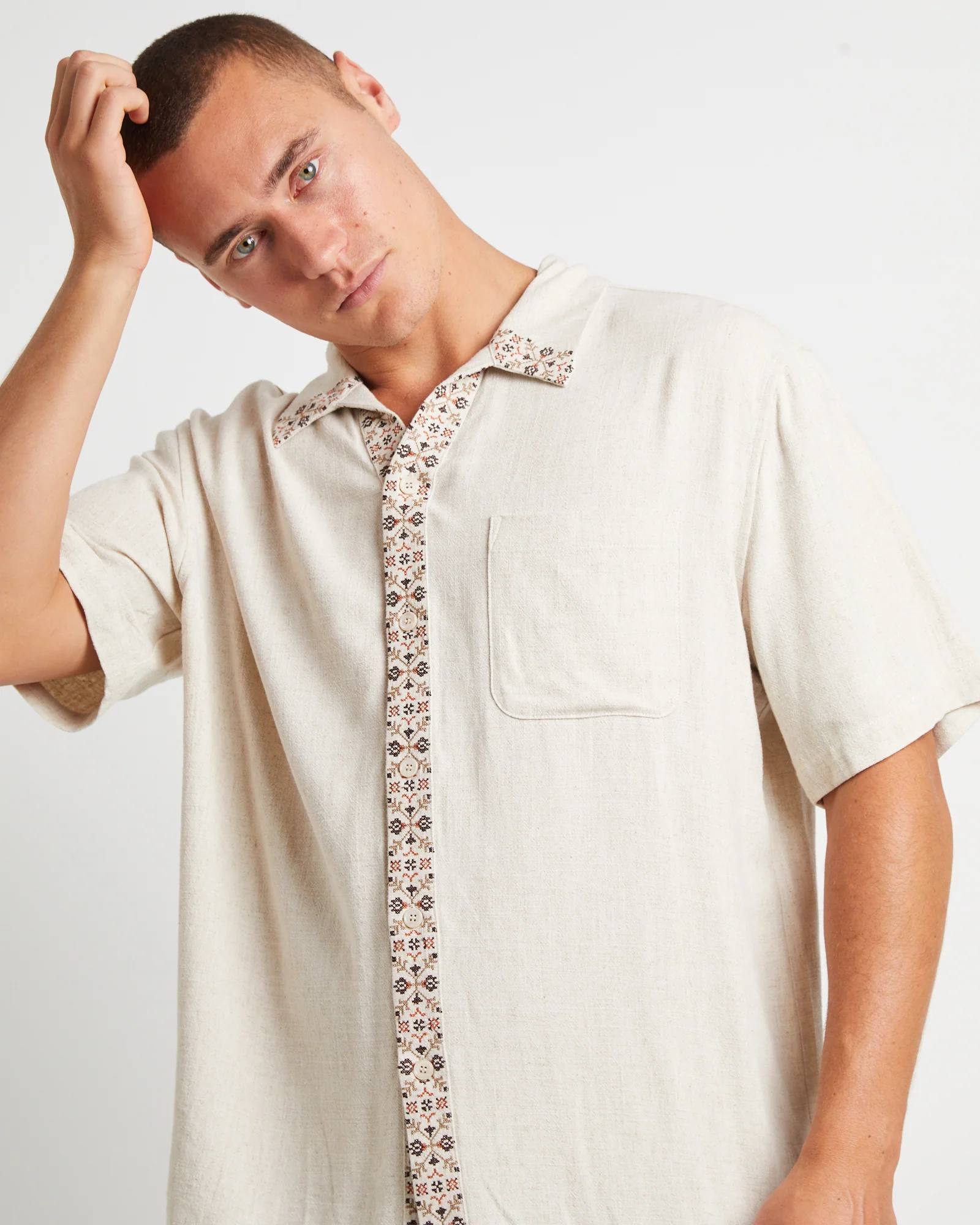 Mikey Short Sleeve Resort Shirt in Natural - Image 5
