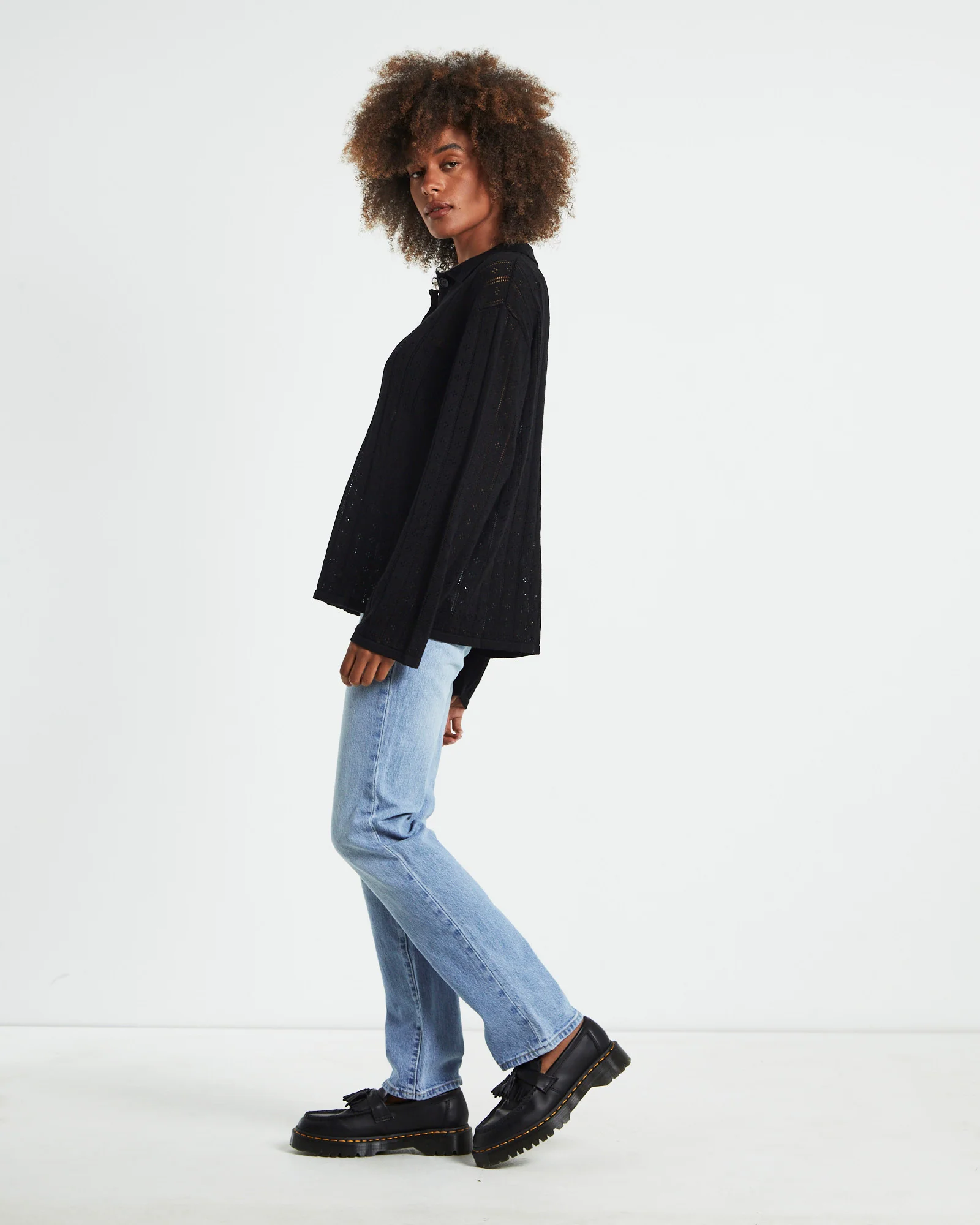 Milan Knit Long Sleeve Shirt Black - Image 4