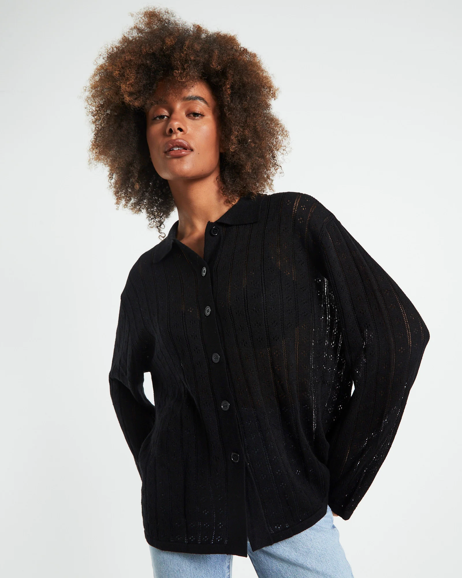 Milan Knit Long Sleeve Shirt Black - Image 5