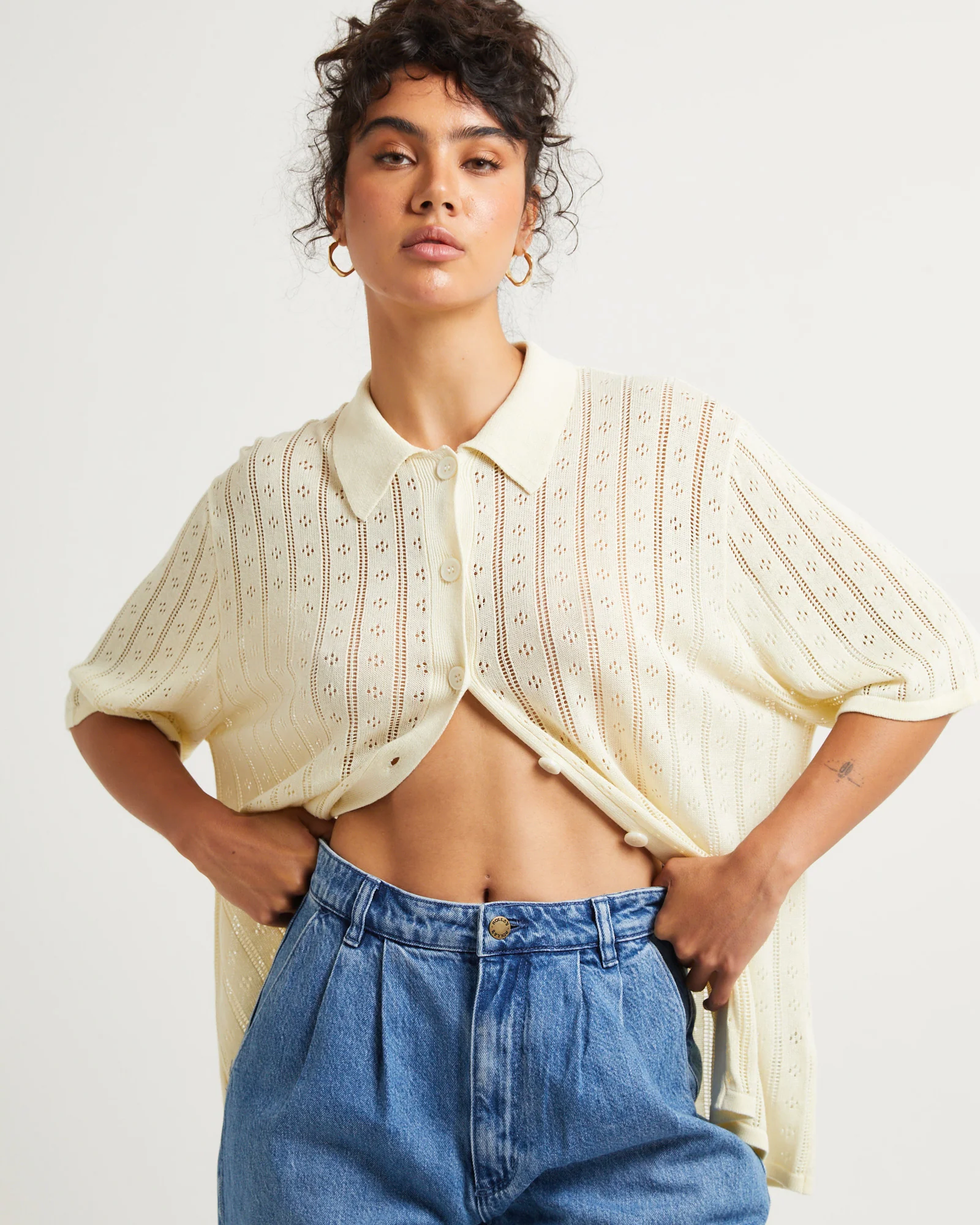 Milan Knit Short Sleeve Shirt Buttercream - Image 5