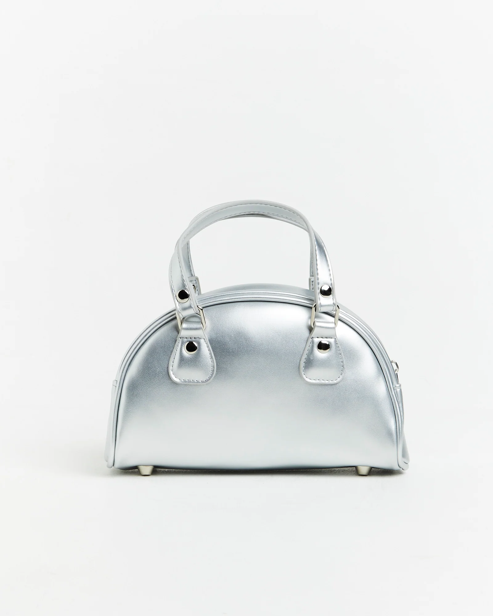 Mini Bowling Bag in Metallic Silver - Image 3