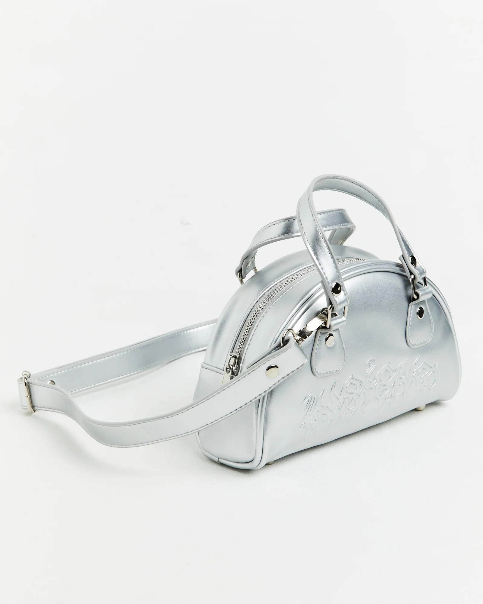 Mini Bowling Bag in Metallic Silver - Image 5