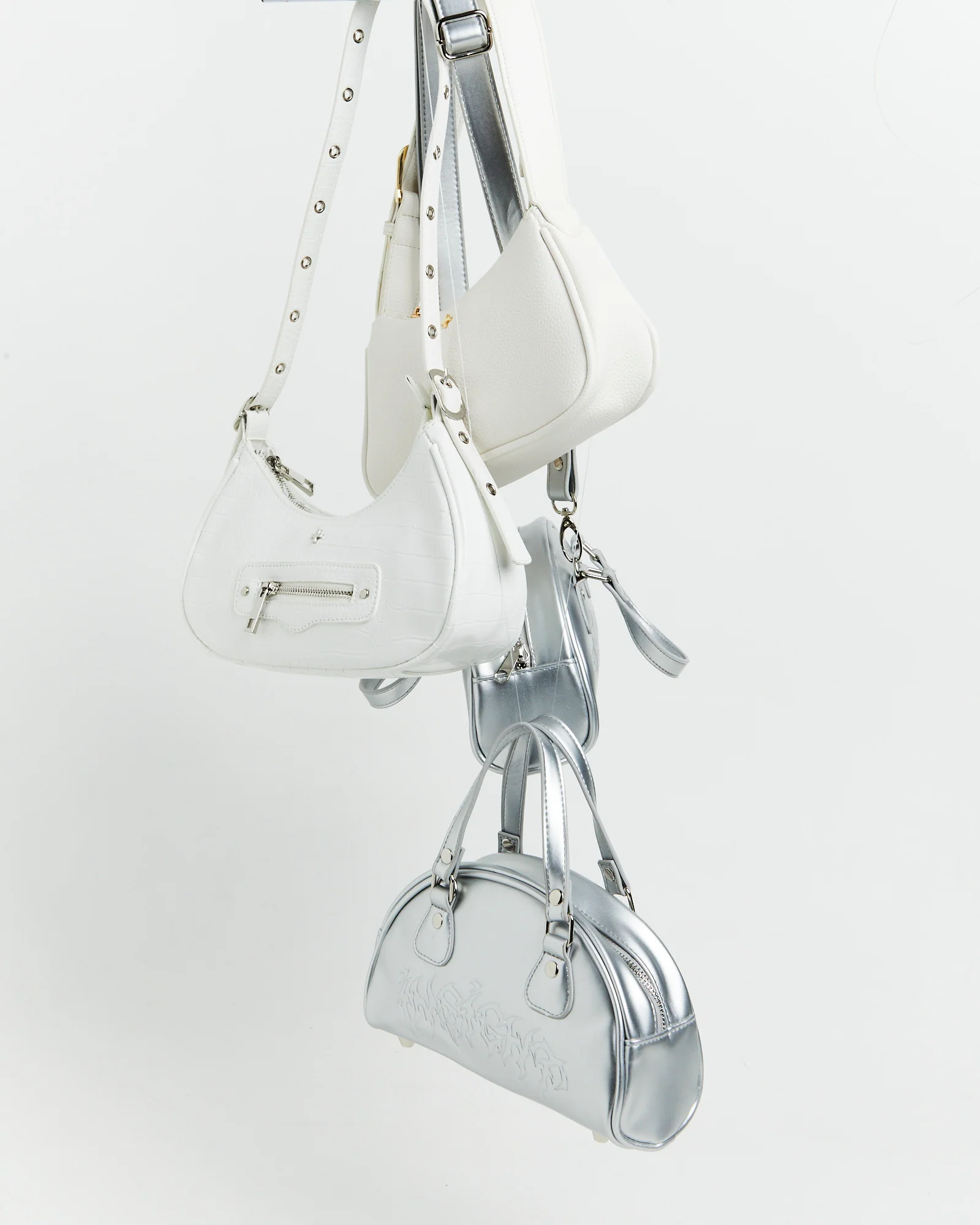 Mini Bowling Bag in Metallic Silver - Image 7