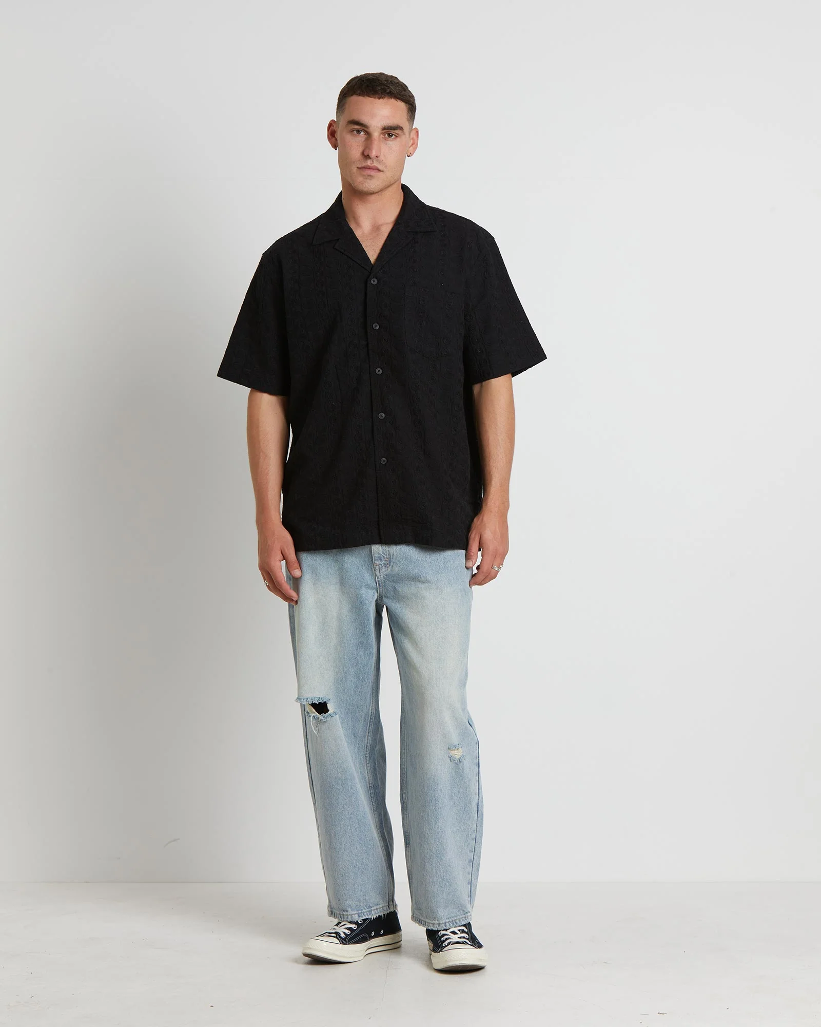 Montel Short Sleeve Resort Shirt in Black - Image 3