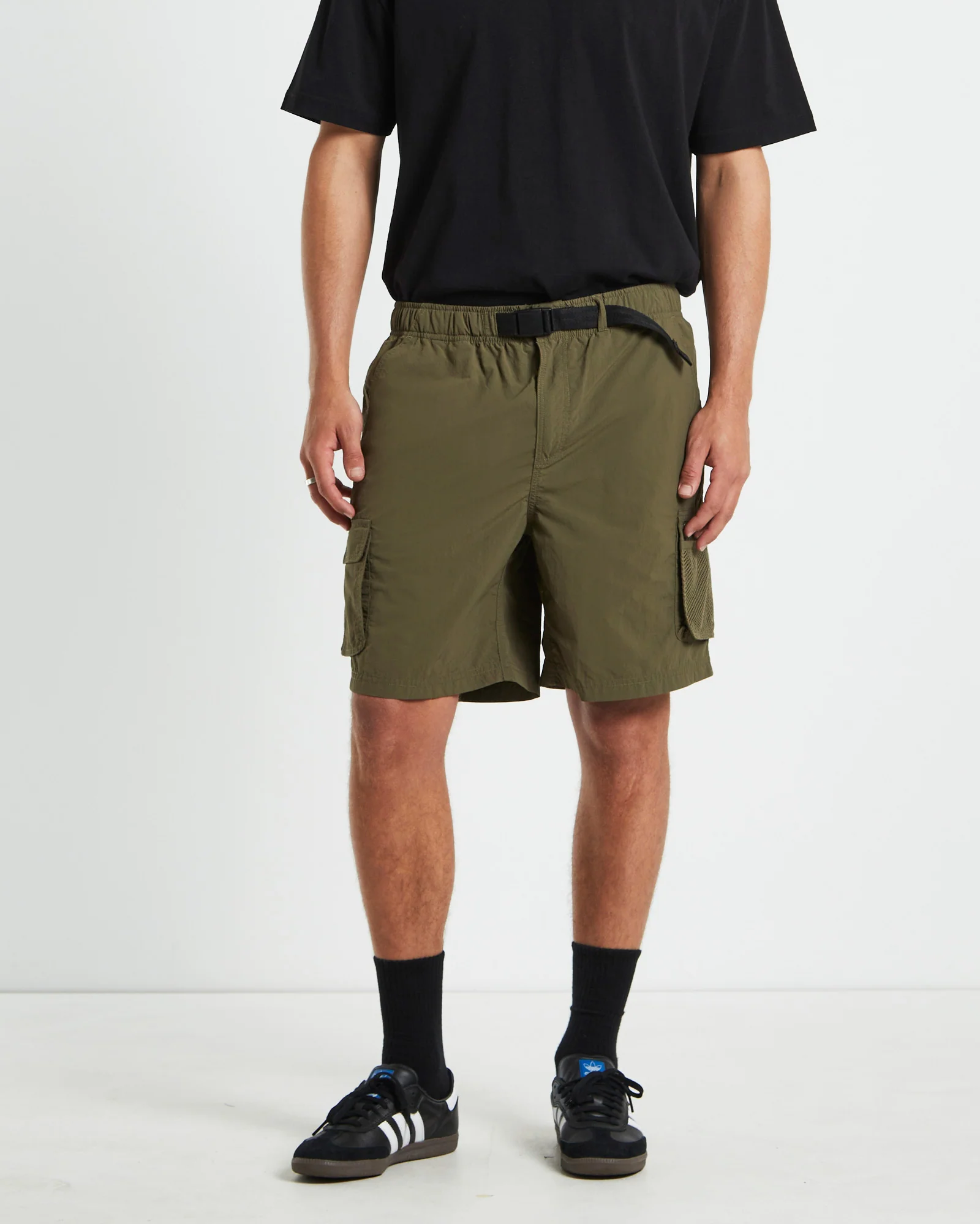 Multi Pocket Utility Cargo Shorts in Army Green - Image 2