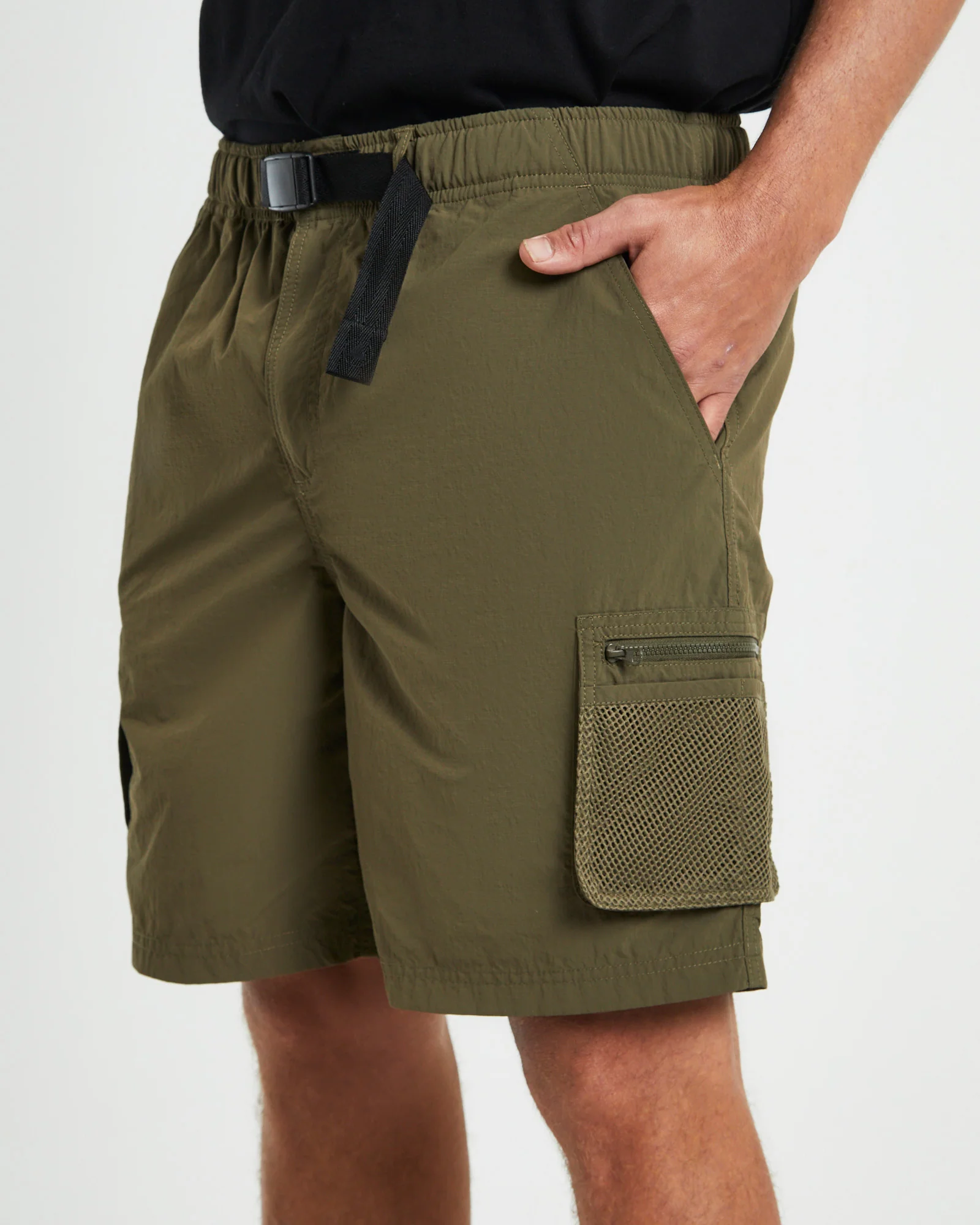 Multi Pocket Utility Cargo Shorts in Army Green - Image 7