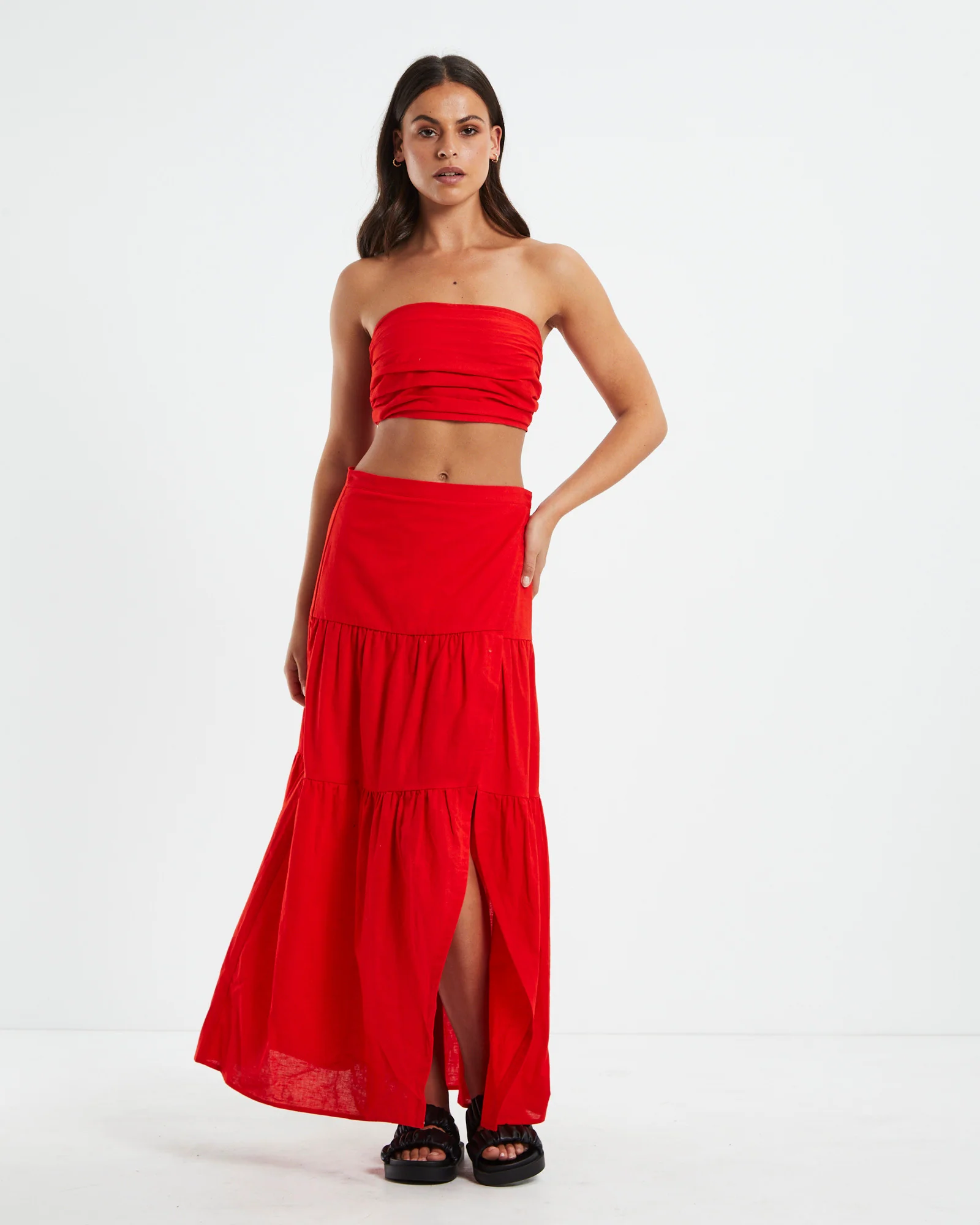 Mya Ruched Bandeau Top Red - Image 4