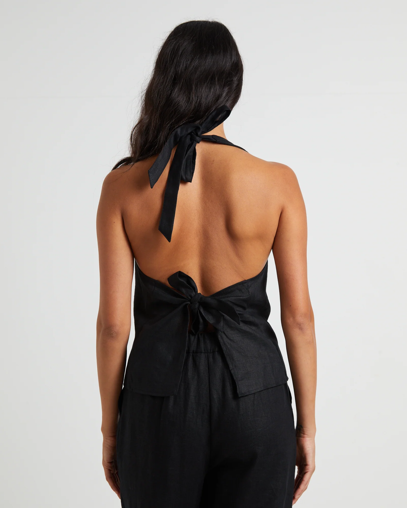 Naomi Linen Halter Vest in Black - Image 2