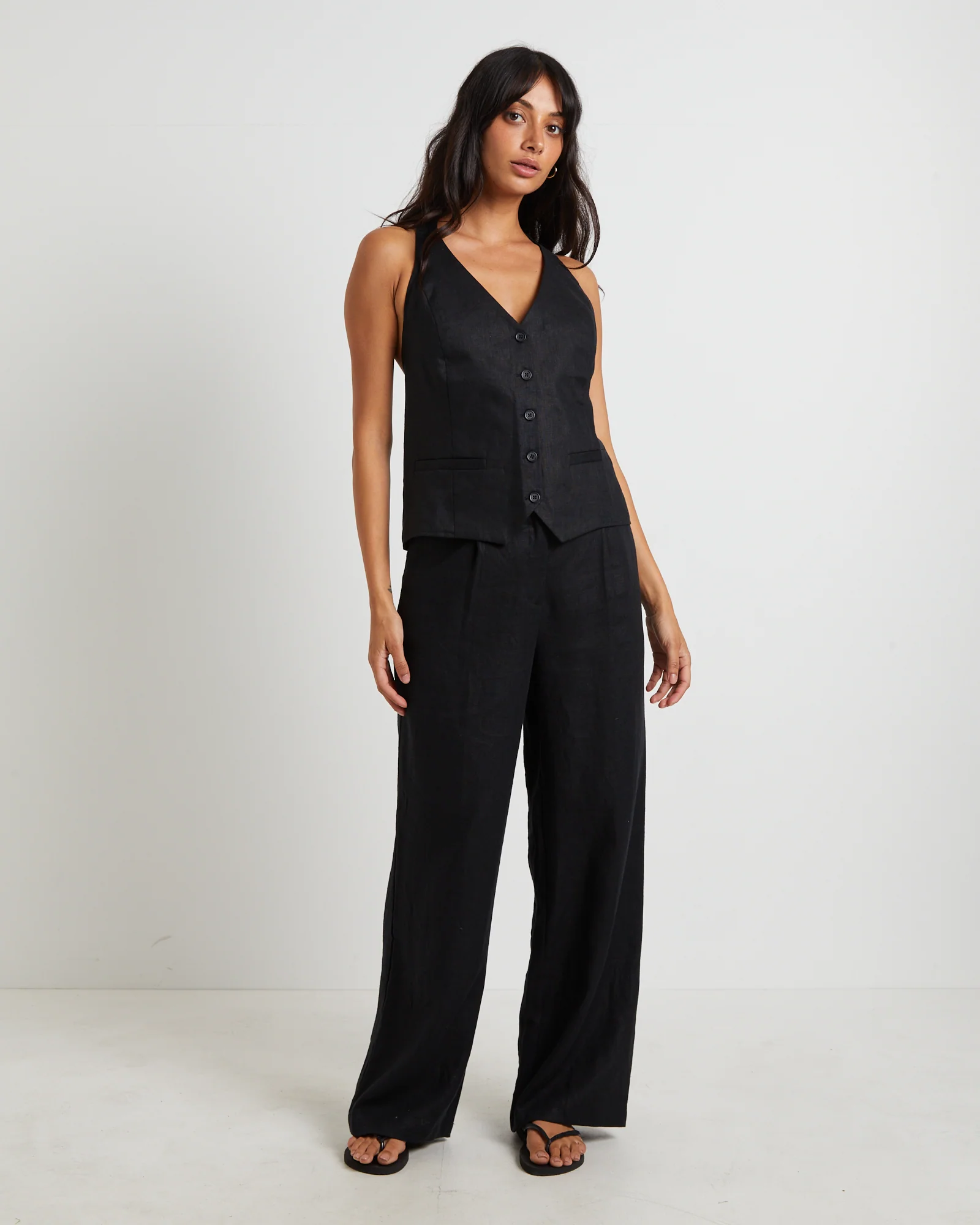 Naomi Linen Halter Vest in Black - Image 3