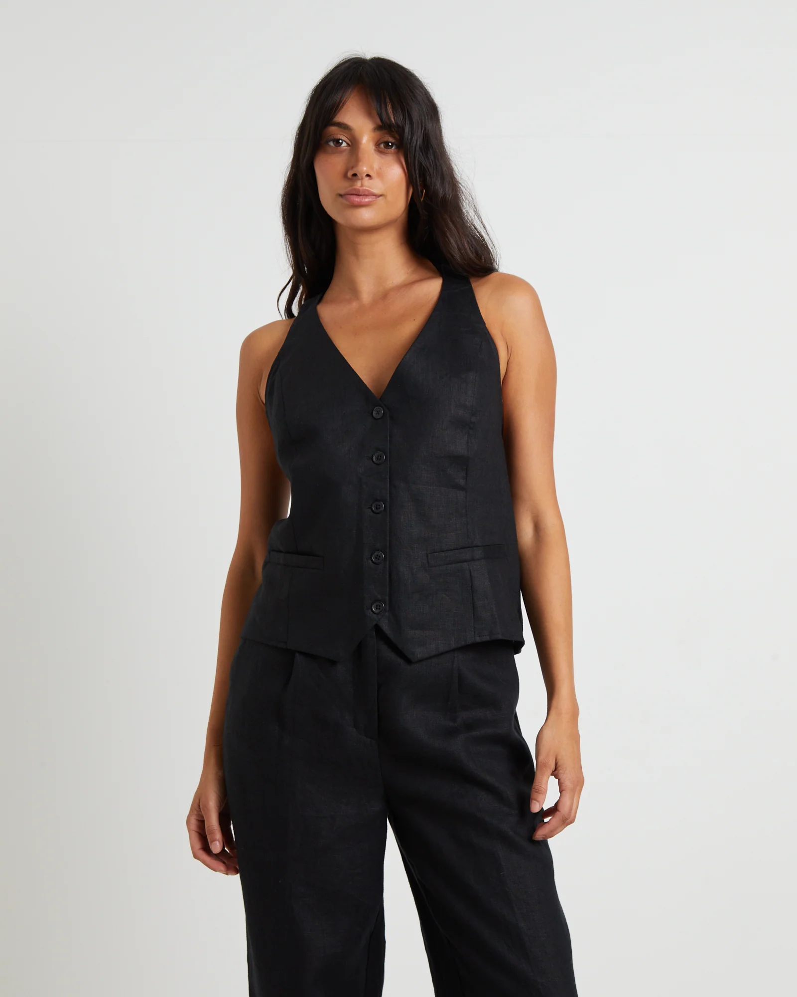 Naomi Linen Halter Vest in Black - Image 5