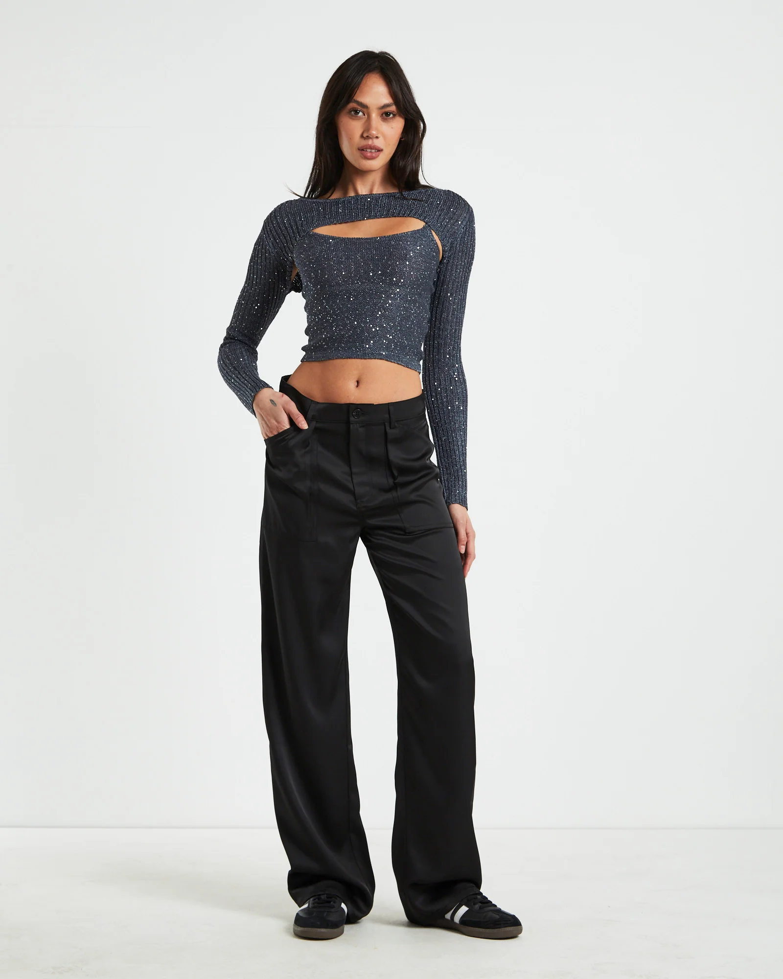 Natalie Silky Cargo Pants in Black - Image 3