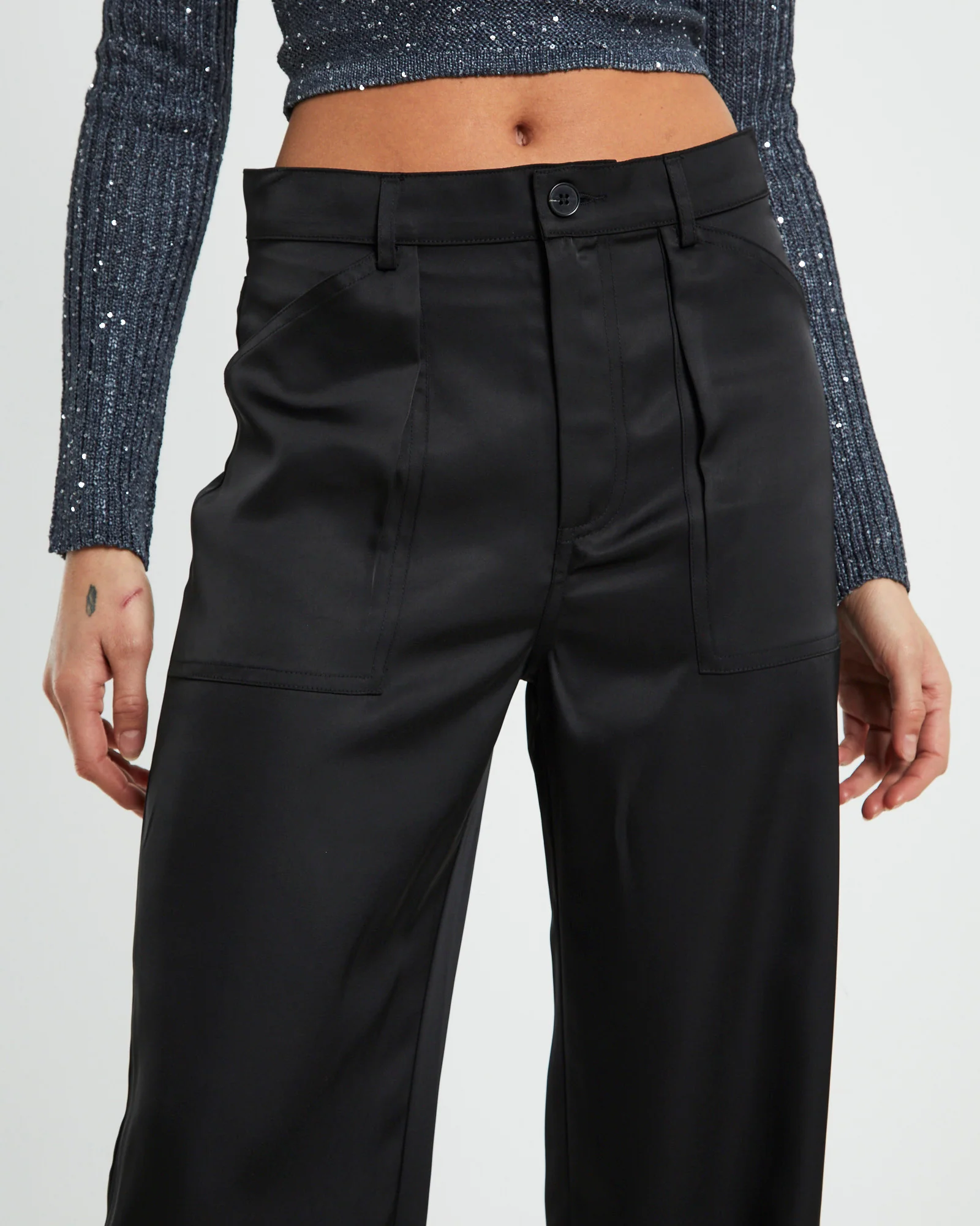 Natalie Silky Cargo Pants in Black - Image 5