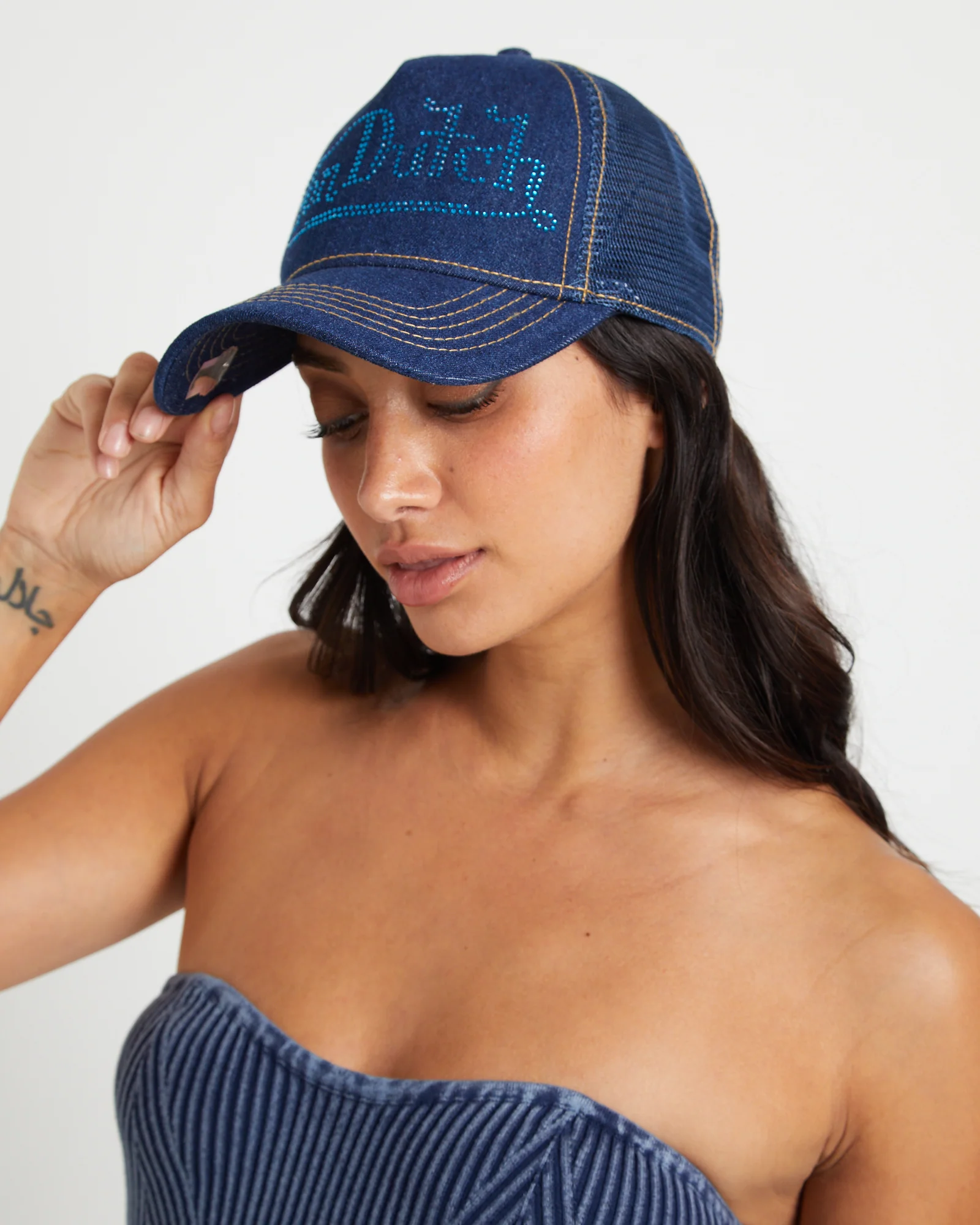 Navy Stone Denim Trucker Cap - Image 6