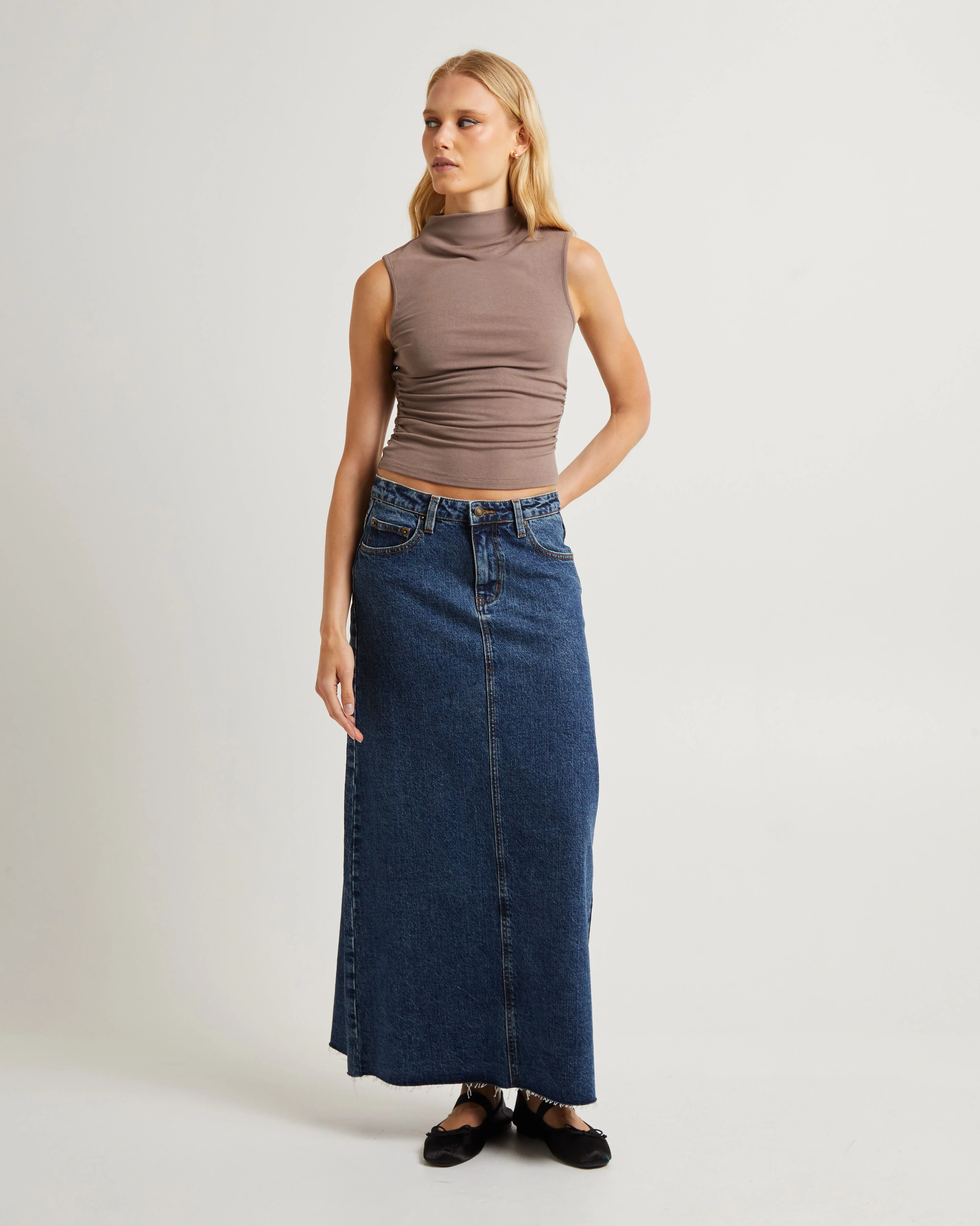 Naya Maxi Denim Skirt Grunge Blue - Image 3