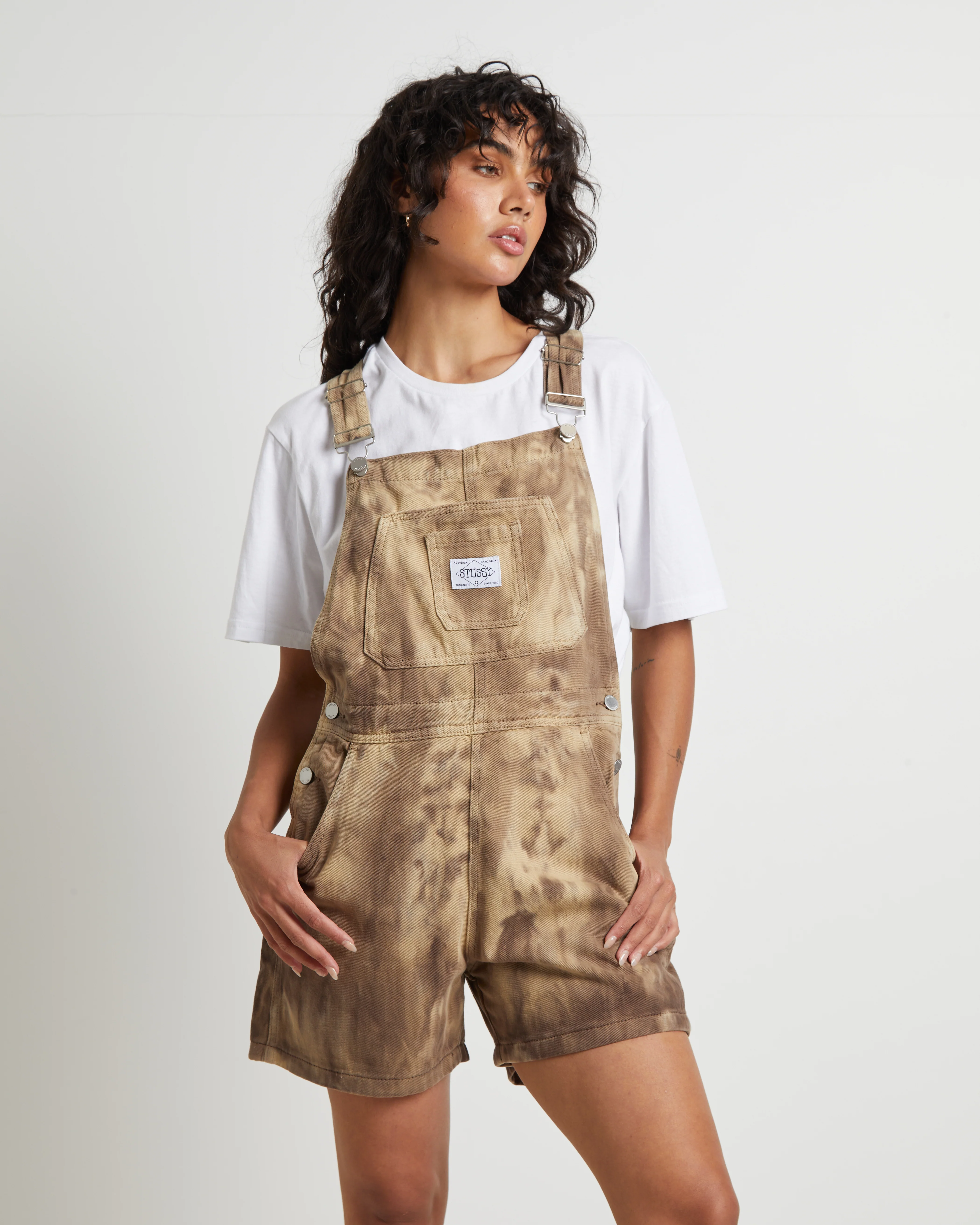 Nevada Denim Short Overalls in Coffee Brown - Image 4