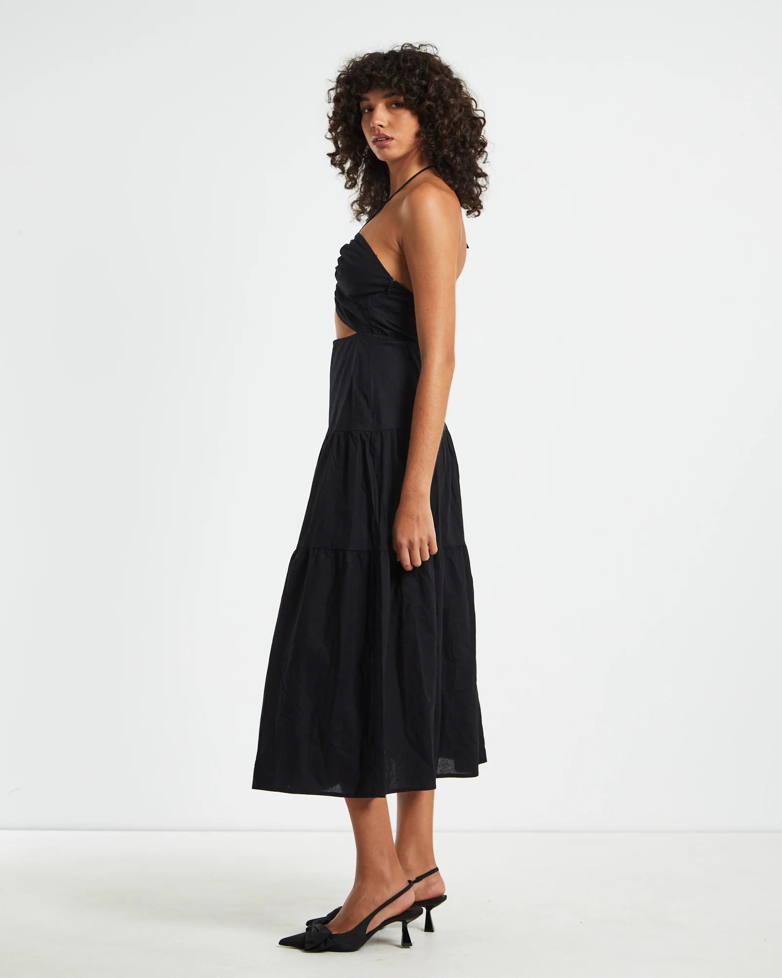 Niah Tiered Tie Up Midi Dress in Black - Image 4