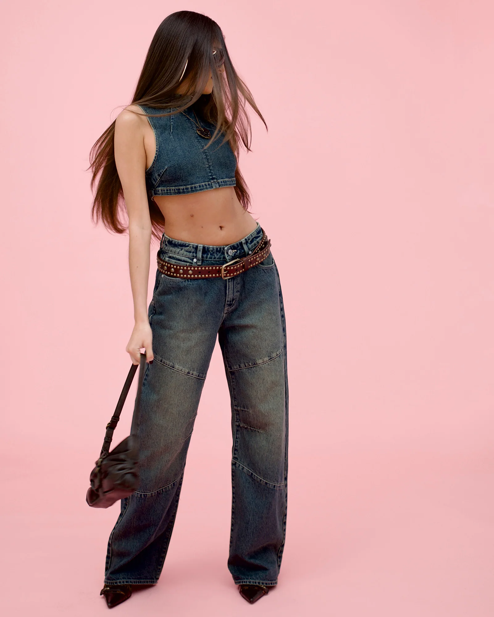 Nightlife Mock Neck Quinn Denim Top - Image 2
